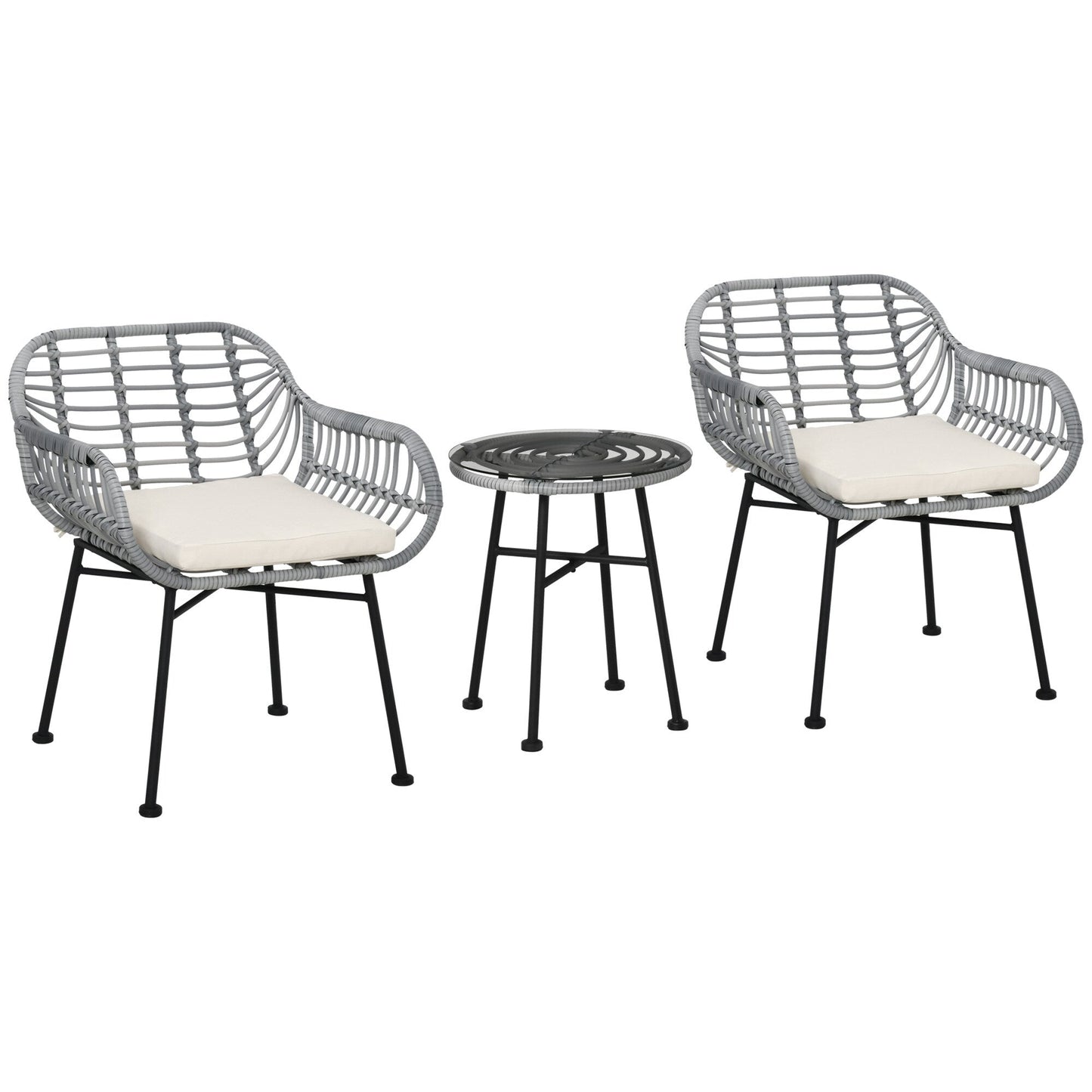 Ensemble bistrot Outsunny 3 pièces en rotin synthétique pour patio, salon de jardin rond en osier tressé, ensemble de meubles de conversation