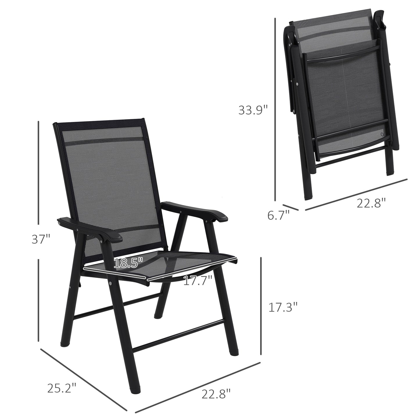 Ensemble de 4 chaises de patio pliantes Outsunny au design simple et chic, confortables pour la terrasse, le jardin, la cour et les voyages