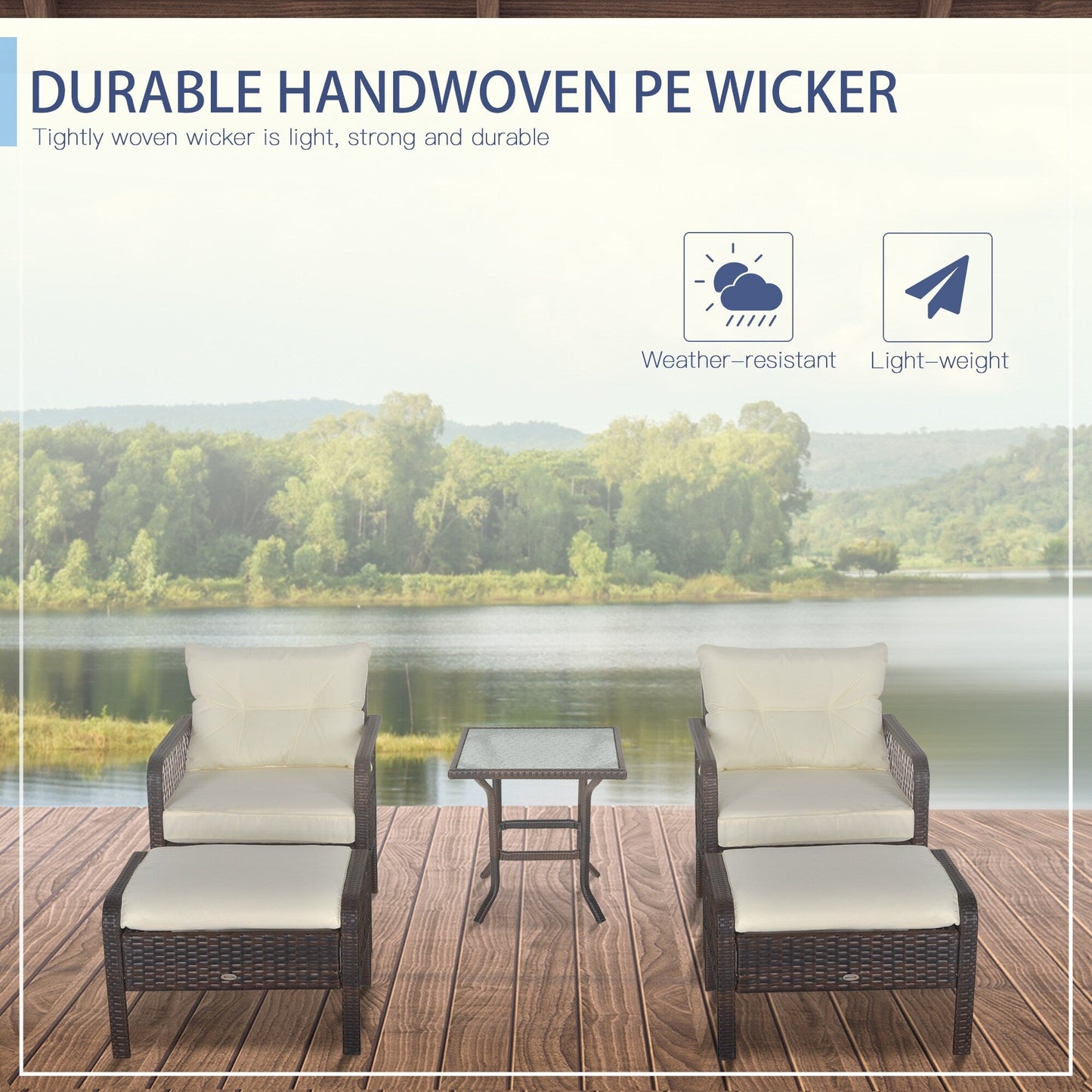Ensemble de 5 fauteuils de jardin Outsunny en rotin synthétique avec coussins zippés confortables et structure résistante aux intempéries