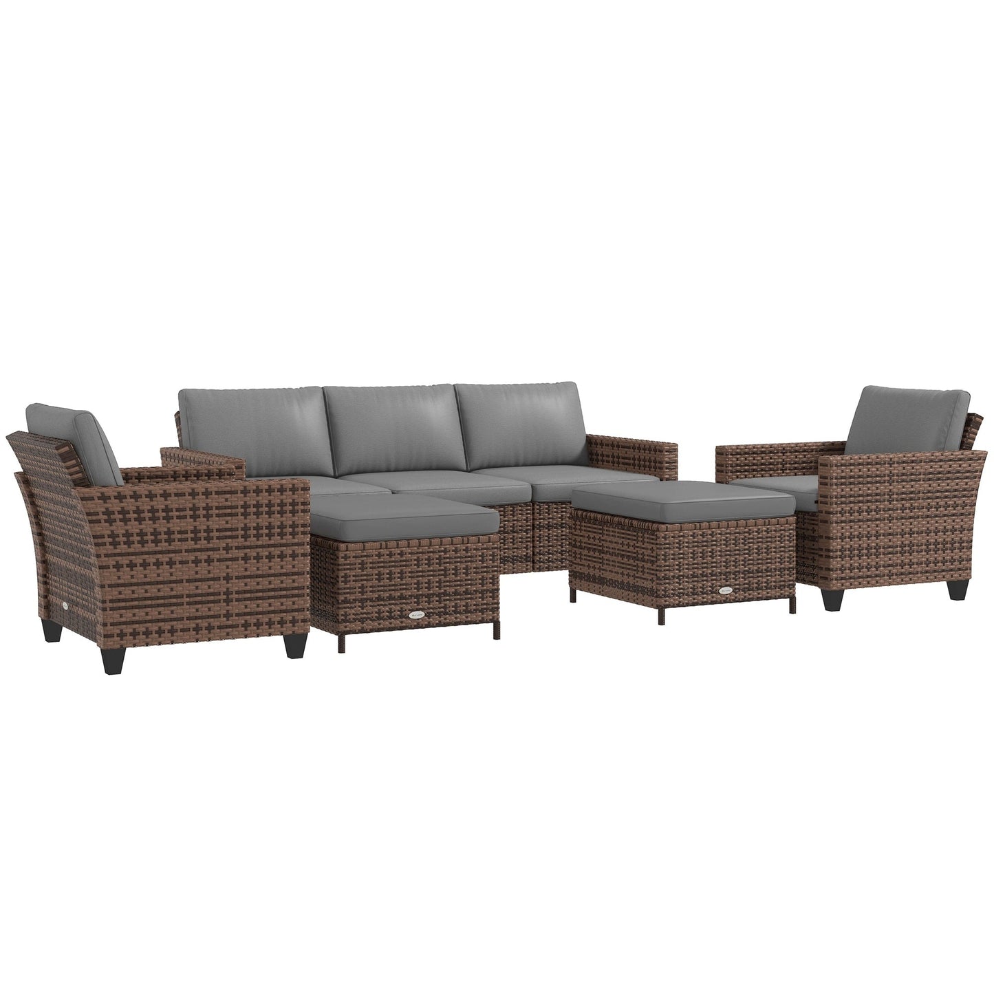 Ensemble de meubles de jardin Outsunny 5 pièces avec coussins, salon de jardin avec canapé trois places en rotin, chaises et repose-pieds
