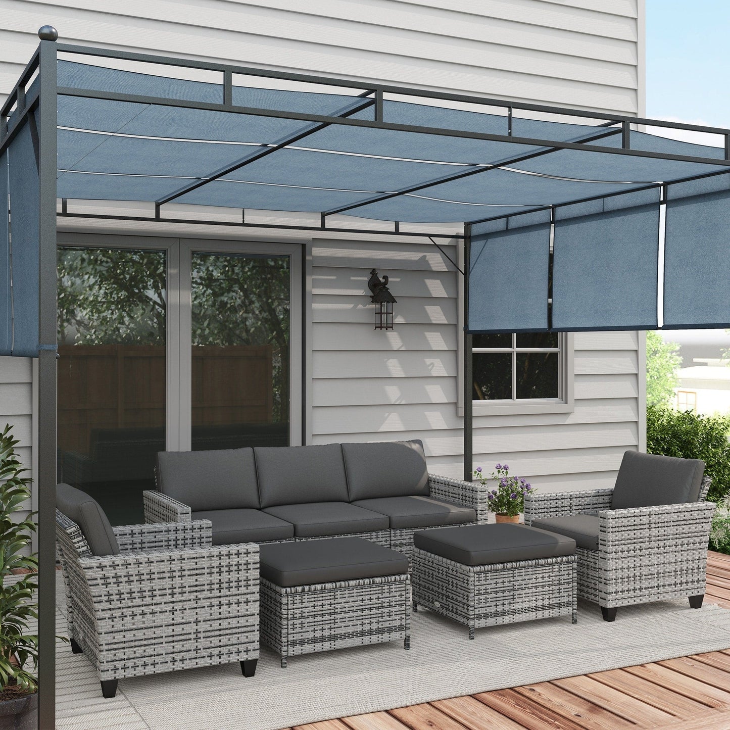 Ensemble de meubles de jardin Outsunny 5 pièces avec coussins, salon de jardin avec canapé trois places en rotin, chaises et repose-pieds