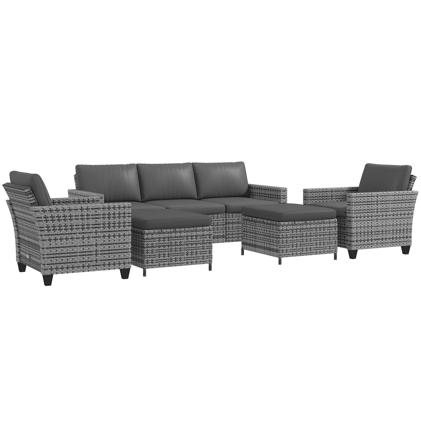 Ensemble de meubles de jardin Outsunny 5 pièces avec coussins, salon de jardin avec canapé trois places en rotin, chaises et repose-pieds
