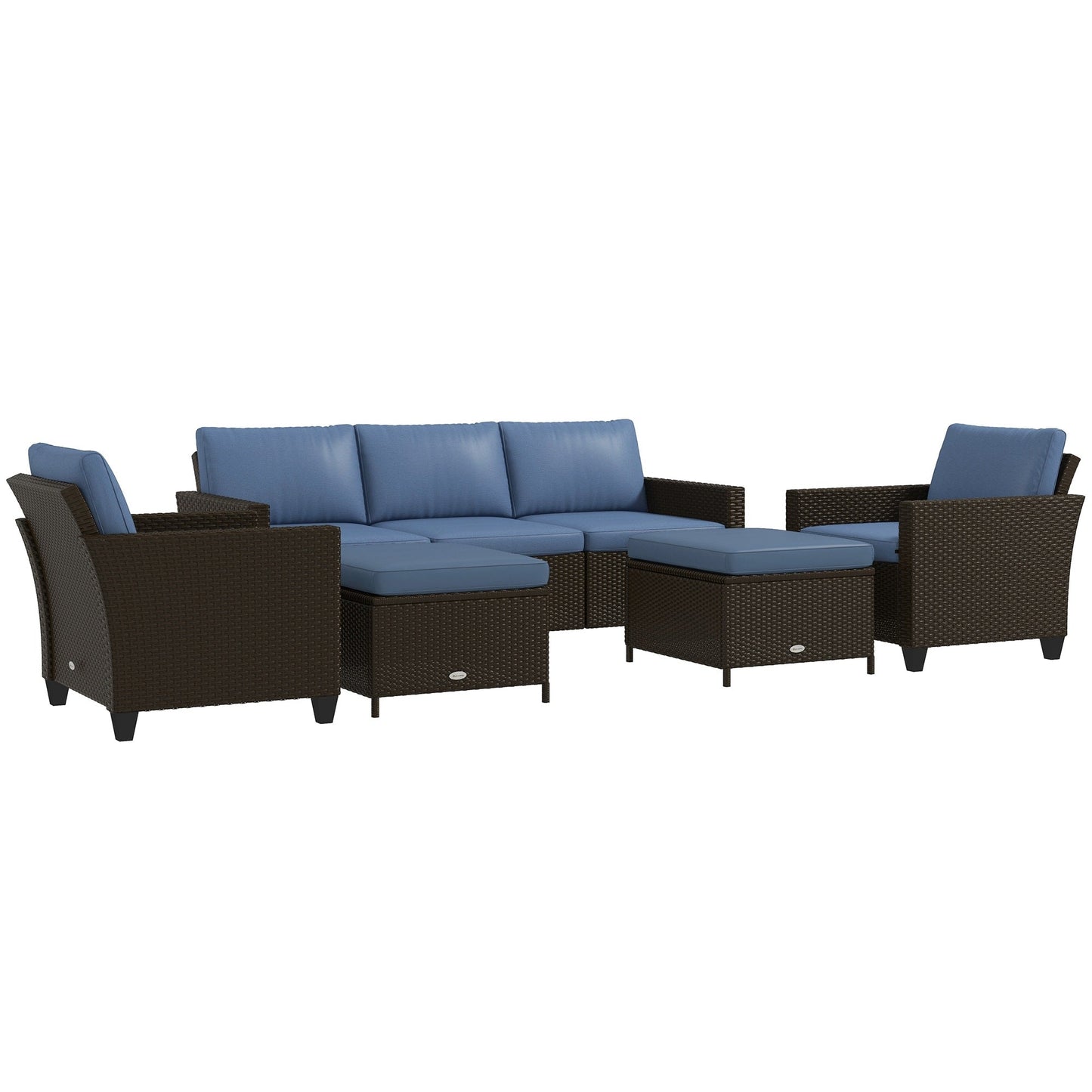 Ensemble de meubles de jardin Outsunny 5 pièces avec coussins, salon de jardin avec canapé trois places en rotin, chaises et repose-pieds