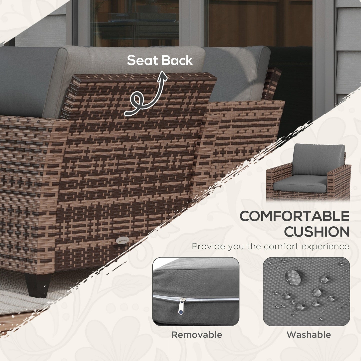 Ensemble de meubles de jardin Outsunny 5 pièces avec coussins, salon de jardin avec canapé trois places en rotin, chaises et repose-pieds