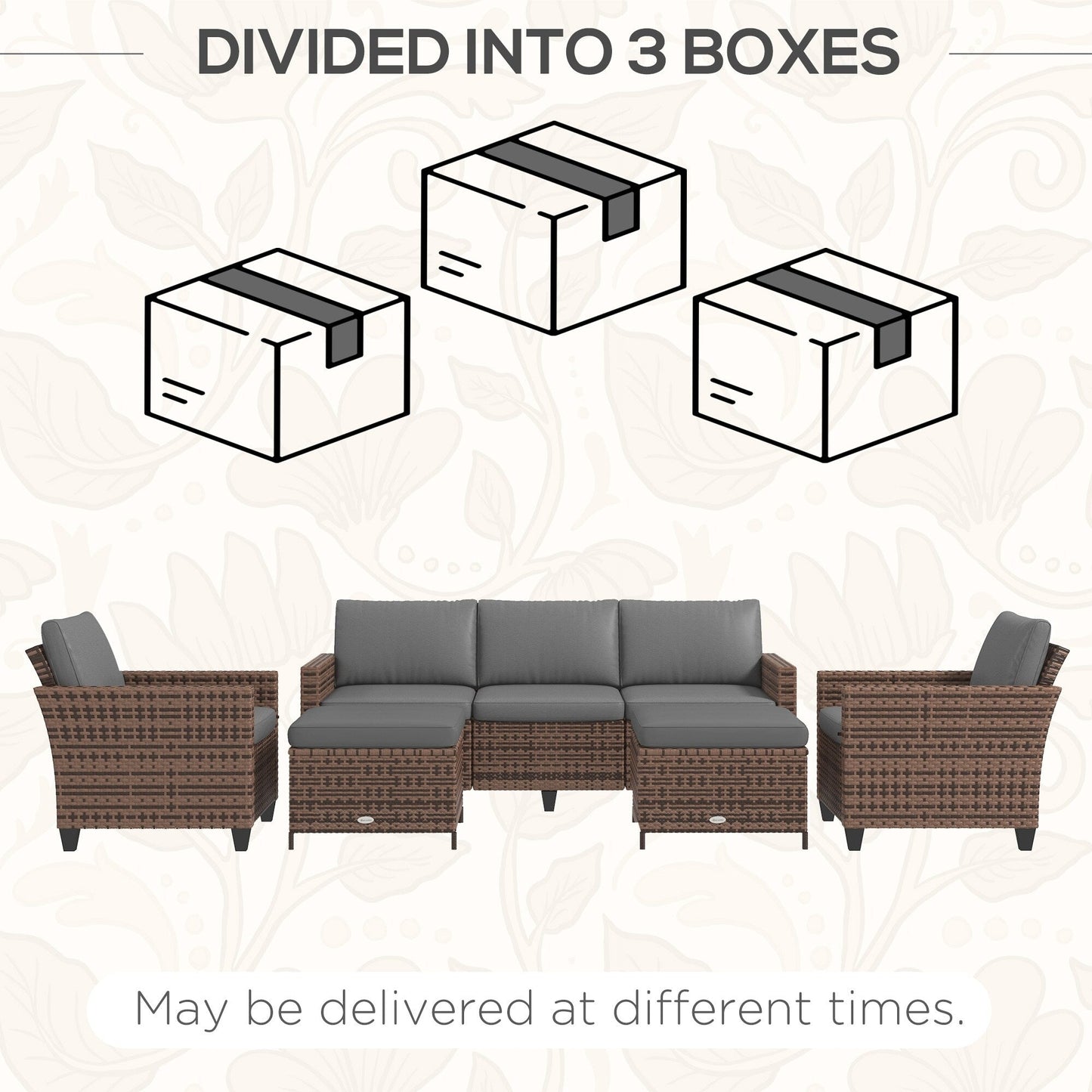 Ensemble de meubles de jardin Outsunny 5 pièces avec coussins, salon de jardin avec canapé trois places en rotin, chaises et repose-pieds