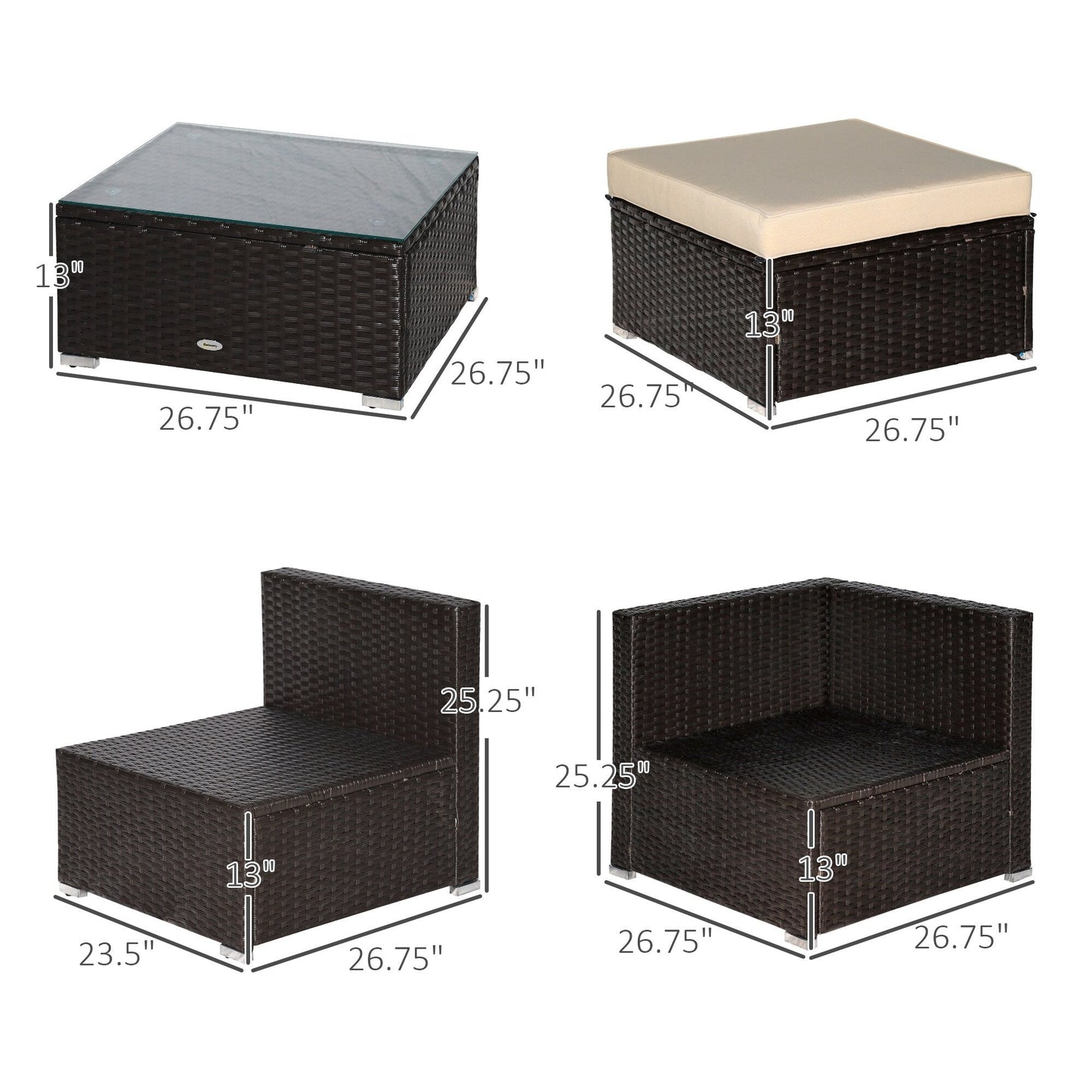 Ensemble de meubles de jardin Outsunny 6 pièces en rotin avec coussins en coton confortables et housses amovibles