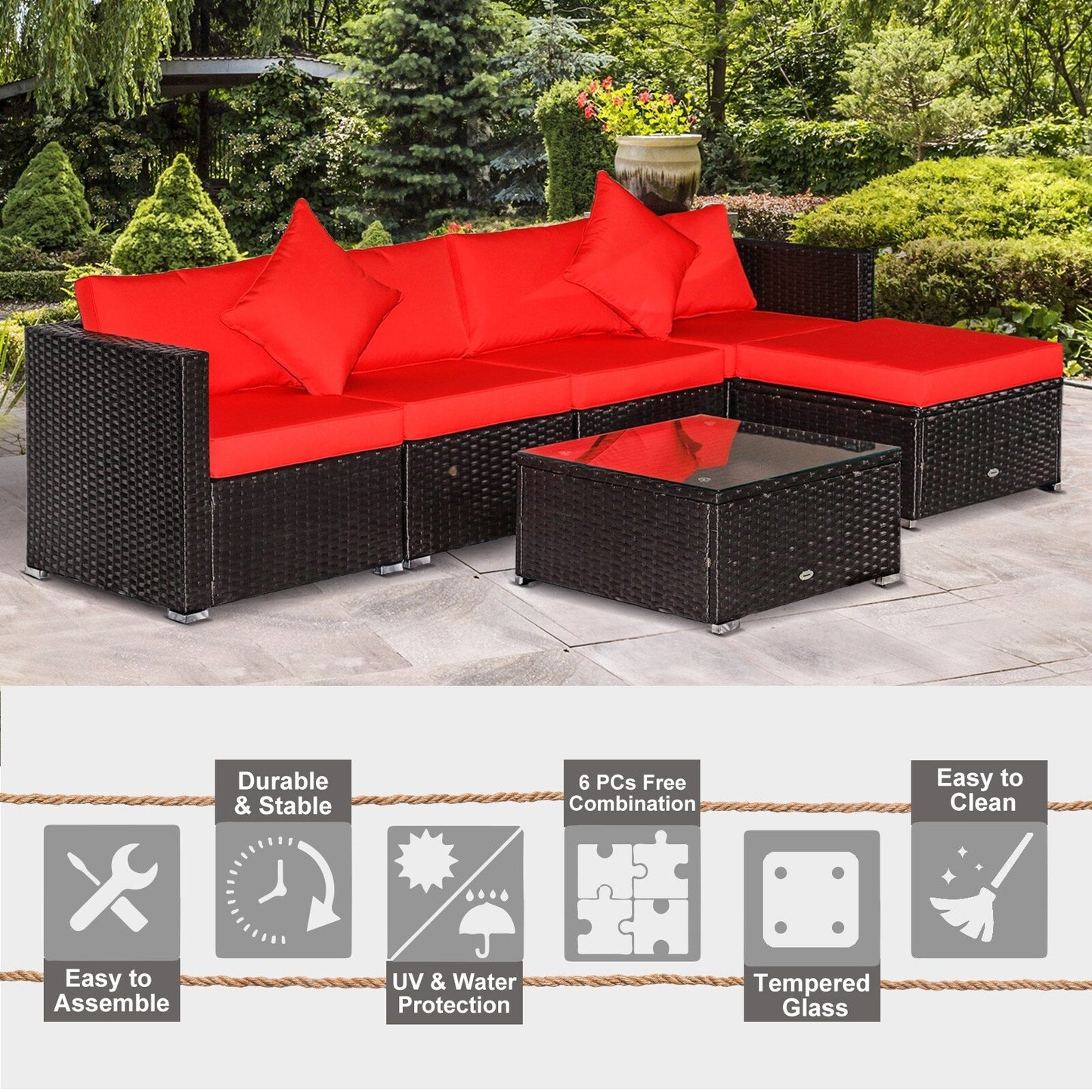 Ensemble de meubles de jardin Outsunny 6 pièces en rotin avec coussins en coton confortables et housses amovibles