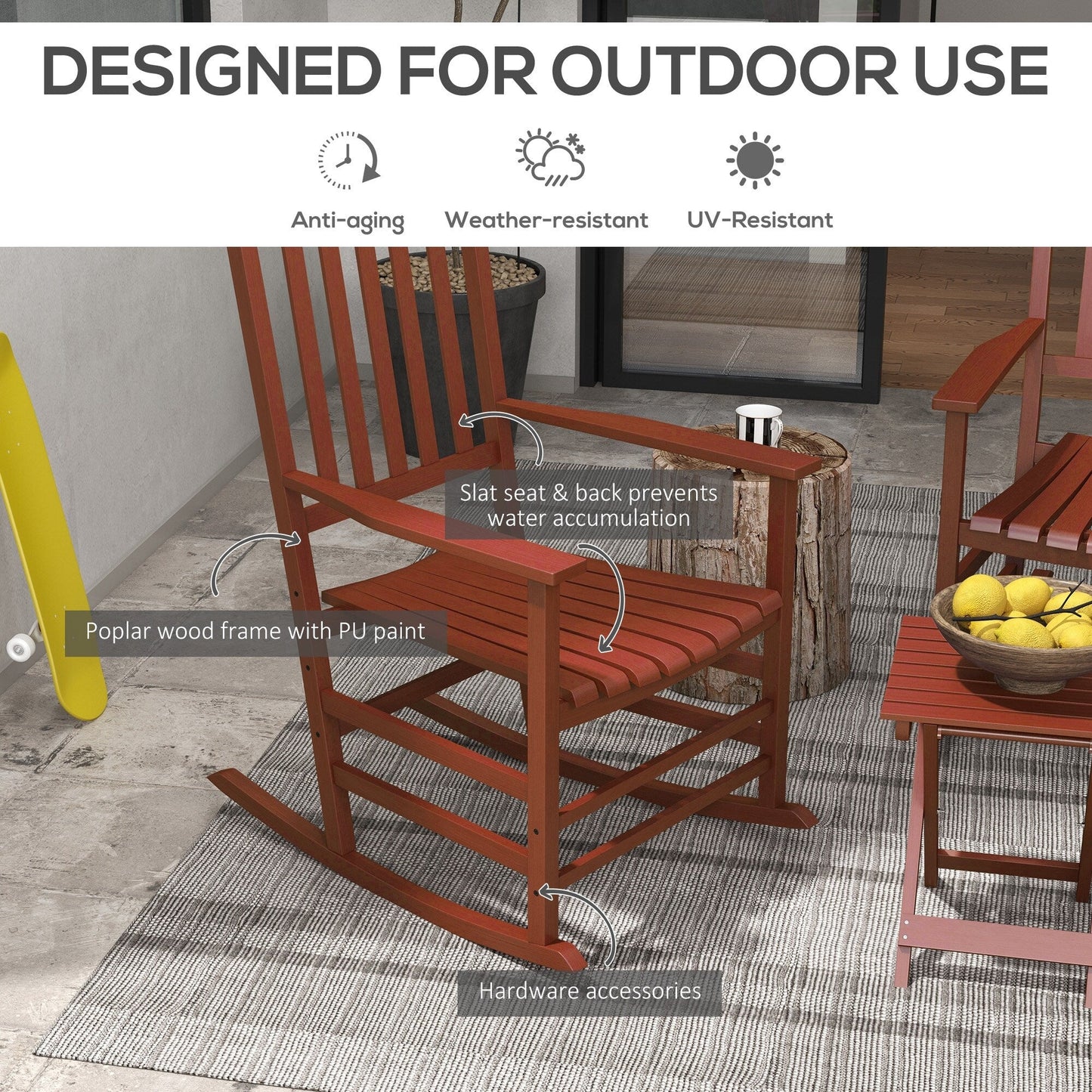 Ensemble de chaises à bascule en bois Outsunny avec table d'appoint pliable, chaises à bascule d'extérieur