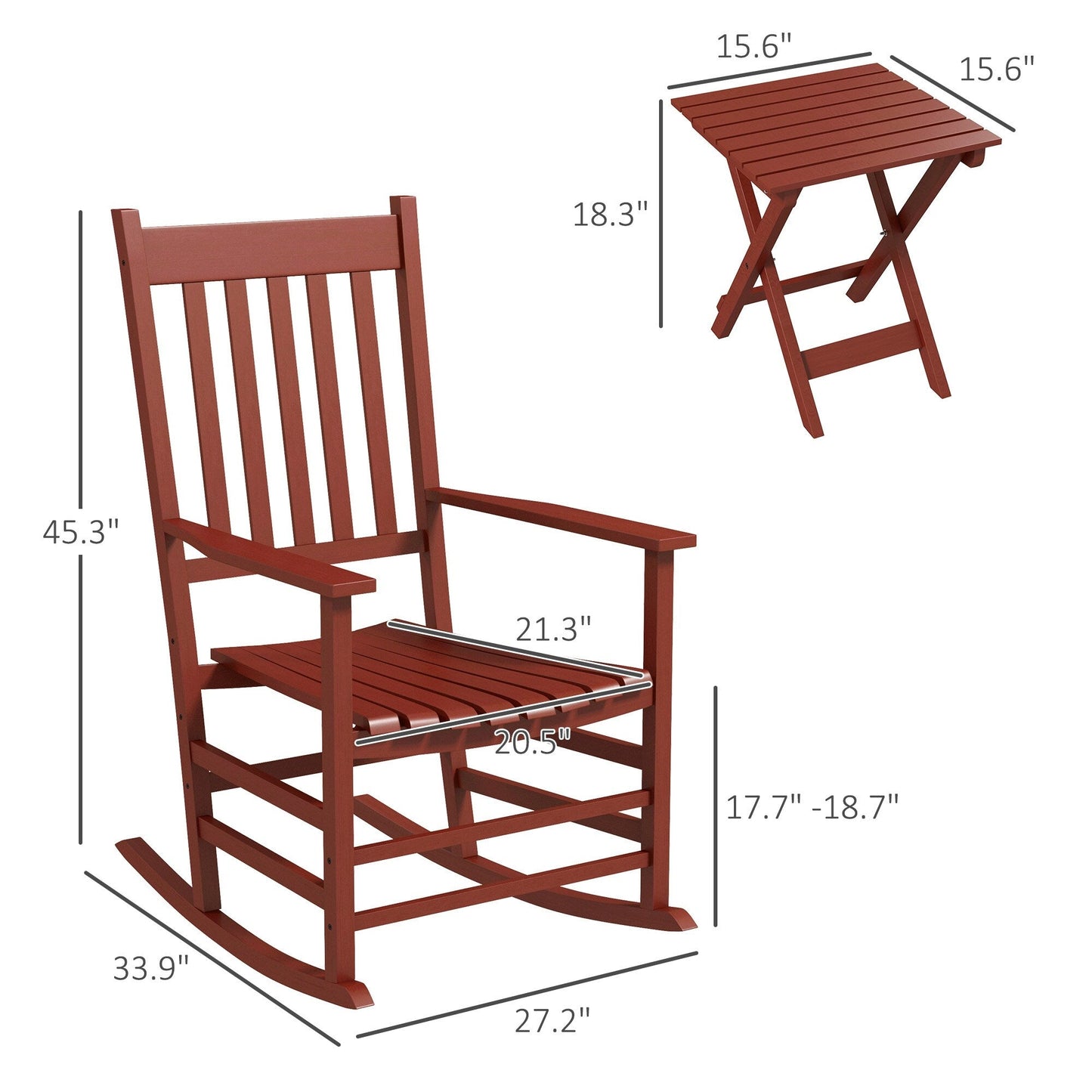 Ensemble de chaises à bascule en bois Outsunny avec table d'appoint pliable, chaises à bascule d'extérieur