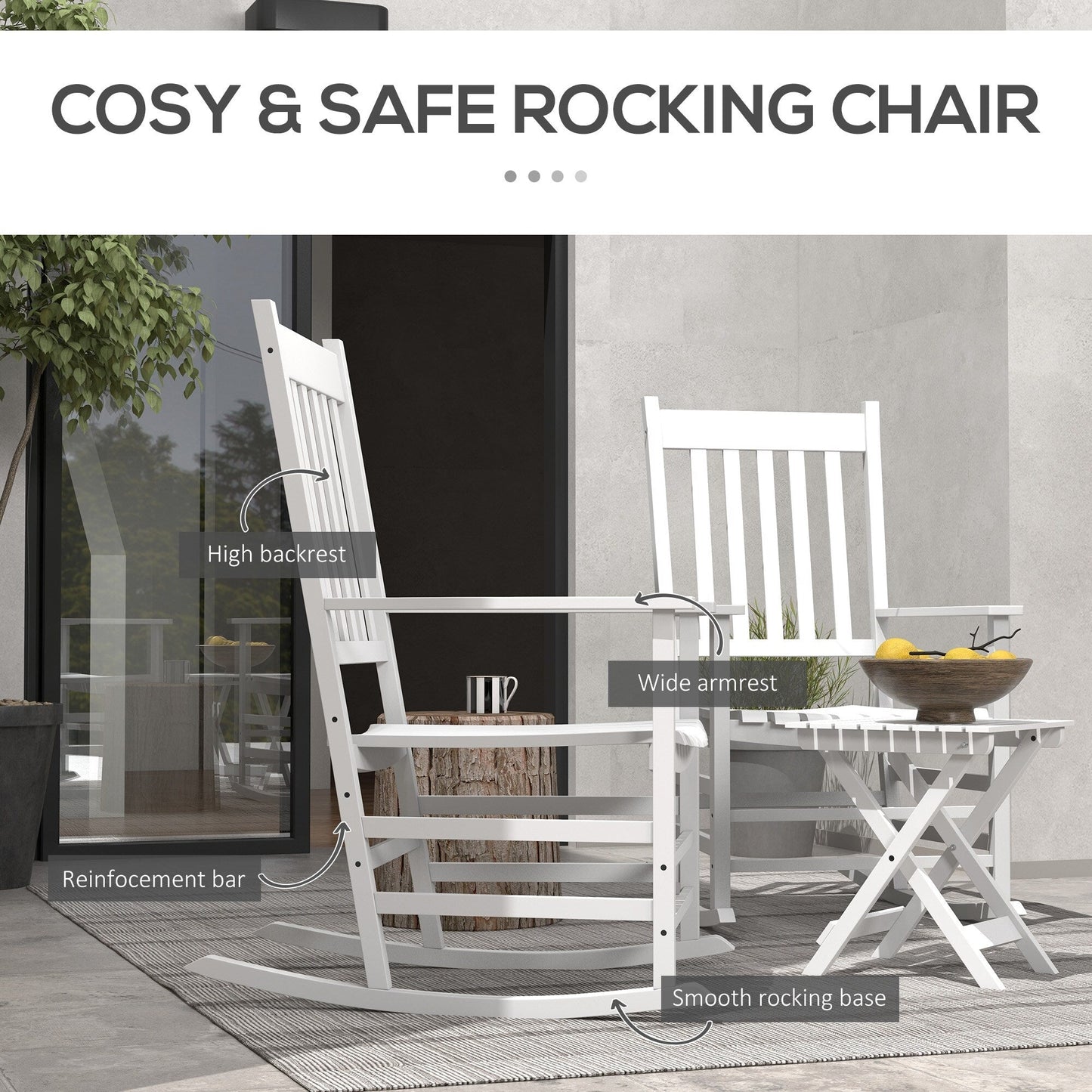 Ensemble de chaises à bascule en bois Outsunny avec table d'appoint pliable, chaises à bascule d'extérieur