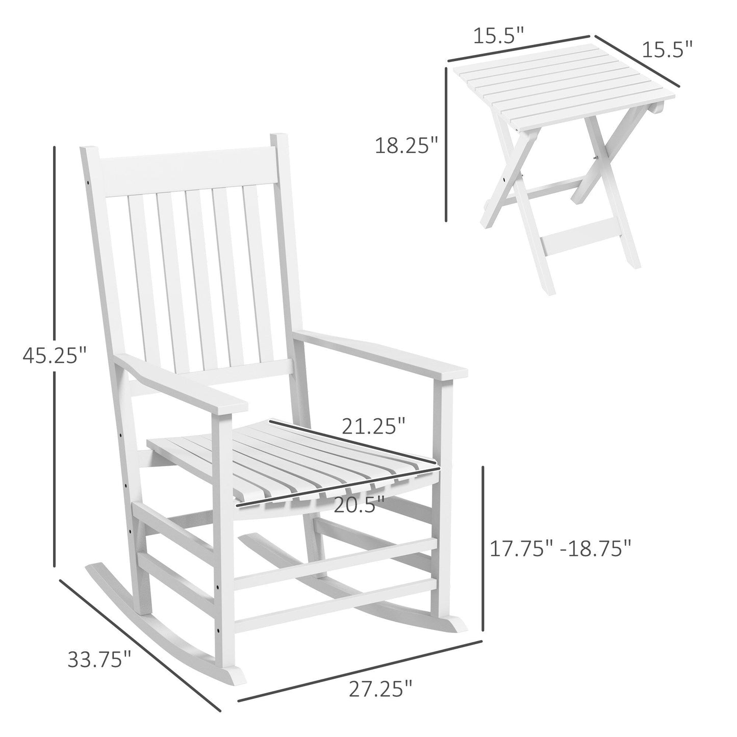 Ensemble de chaises à bascule en bois Outsunny avec table d'appoint pliable, chaises à bascule d'extérieur