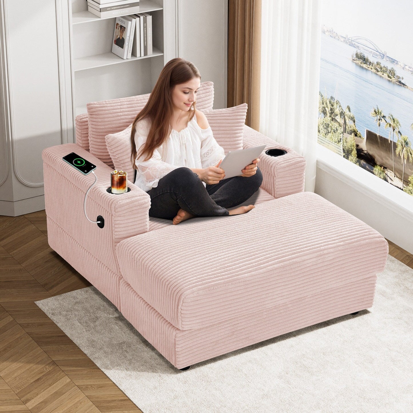 Canapé simple rembourré Ouyessir avec pouf pour salon