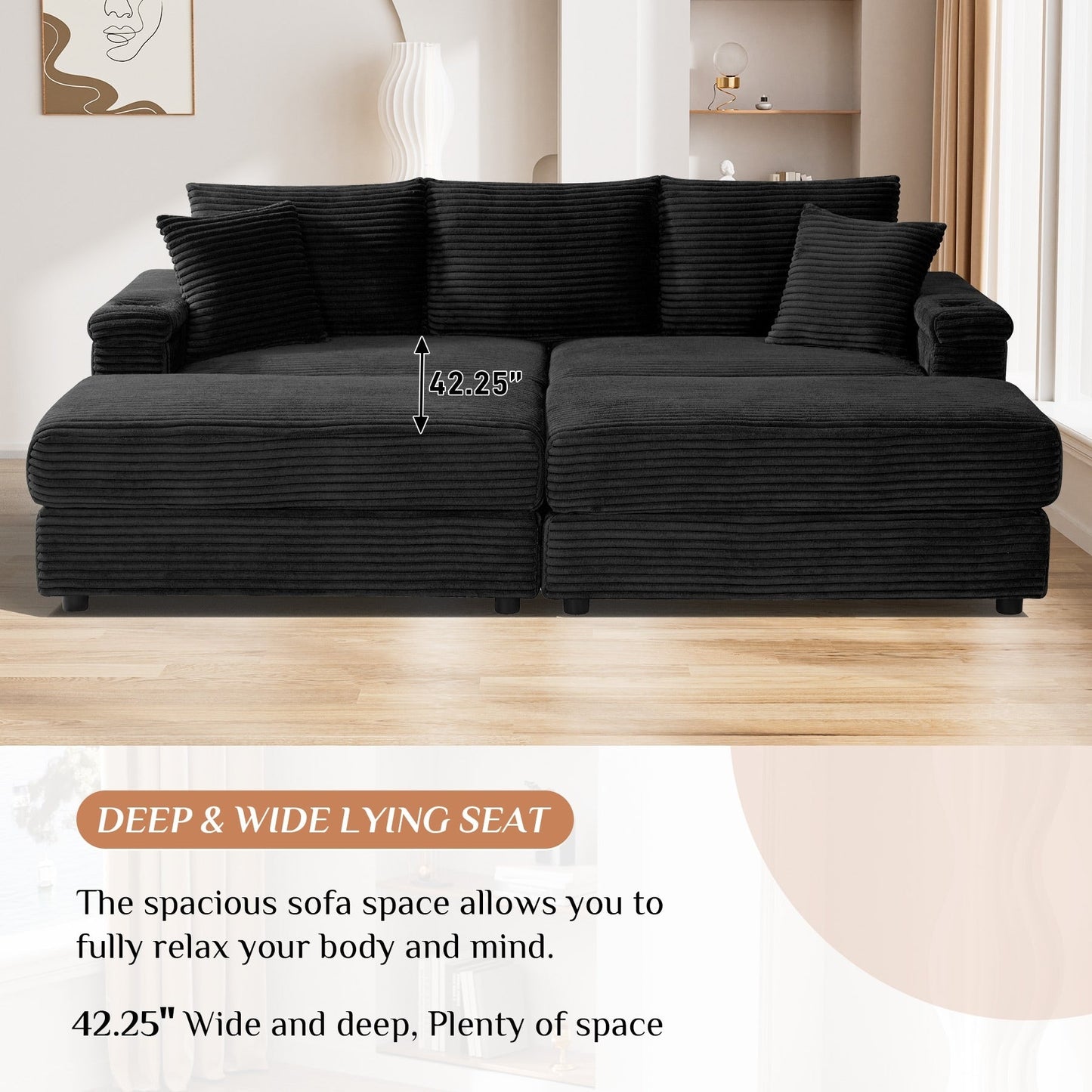 Canapé simple rembourré Ouyessir avec pouf pour salon