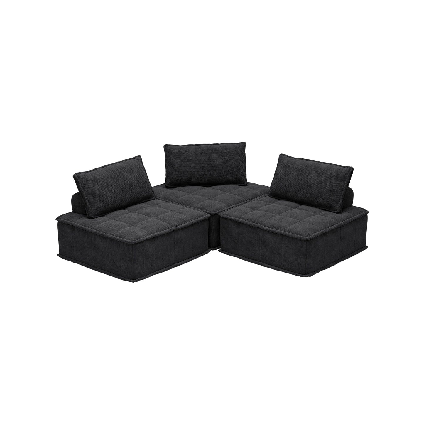 Ensemble de canapés carrés modulaires surdimensionnés 3 pièces en chenille avec coussins en mousse haute densité, combinaison libre