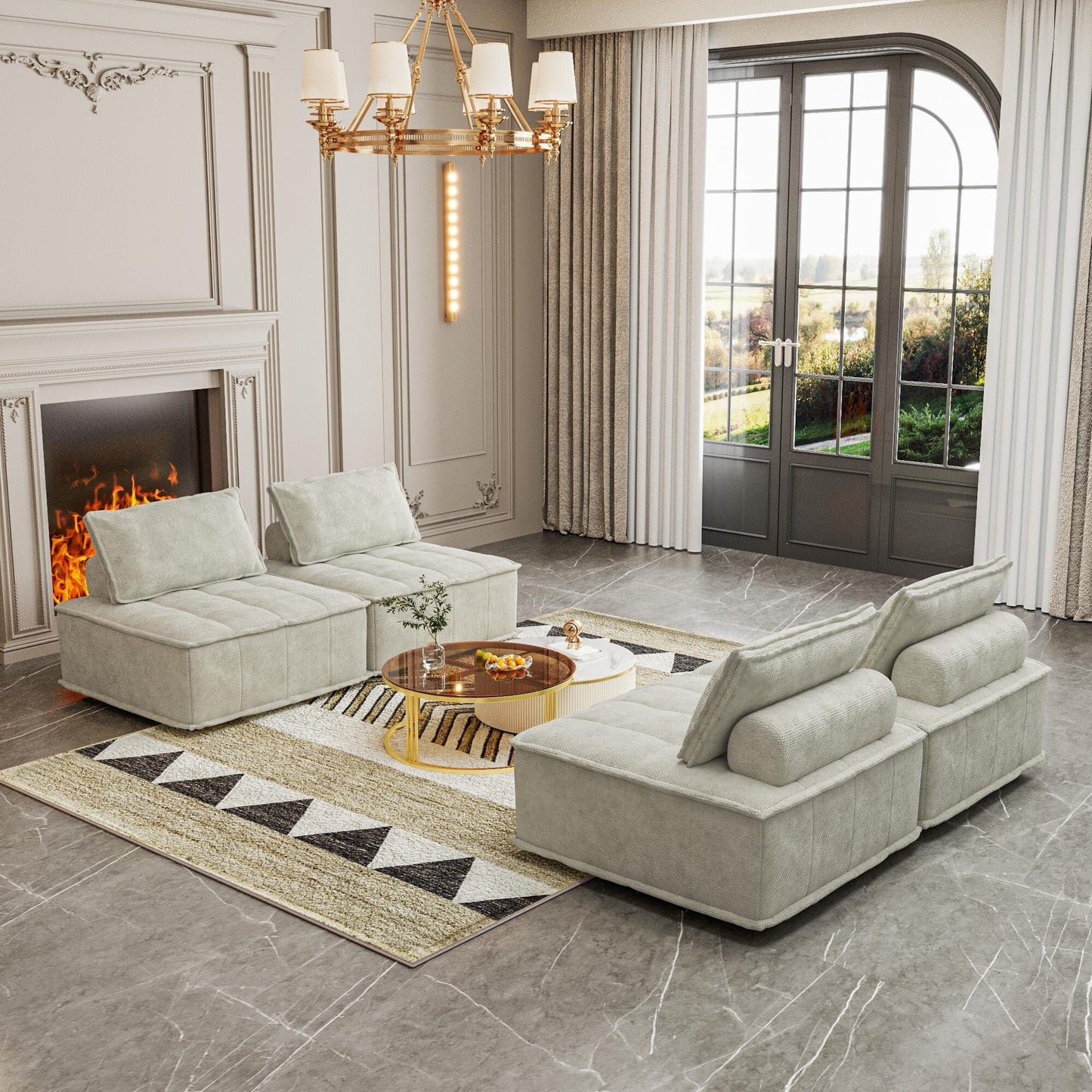 Ensemble de canapés carrés modulaires surdimensionnés 4 pièces en chenille avec coussins en mousse haute densité, combinaison libre