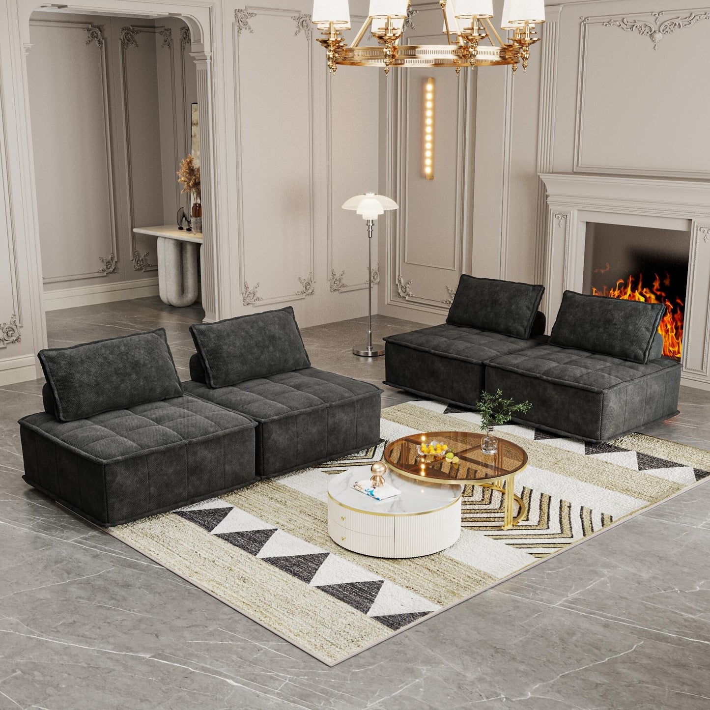 Ensemble de canapés carrés modulaires surdimensionnés 4 pièces en chenille avec coussins en mousse haute densité, combinaison libre