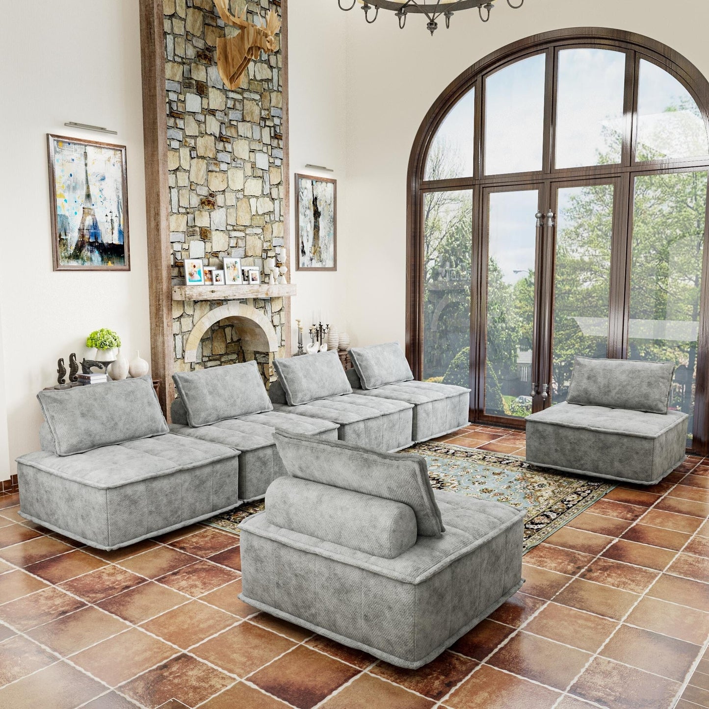 Ensemble de canapés carrés modulaires surdimensionnés en chenille, 6 pièces, avec coussins en mousse haute densité, combinaison libre