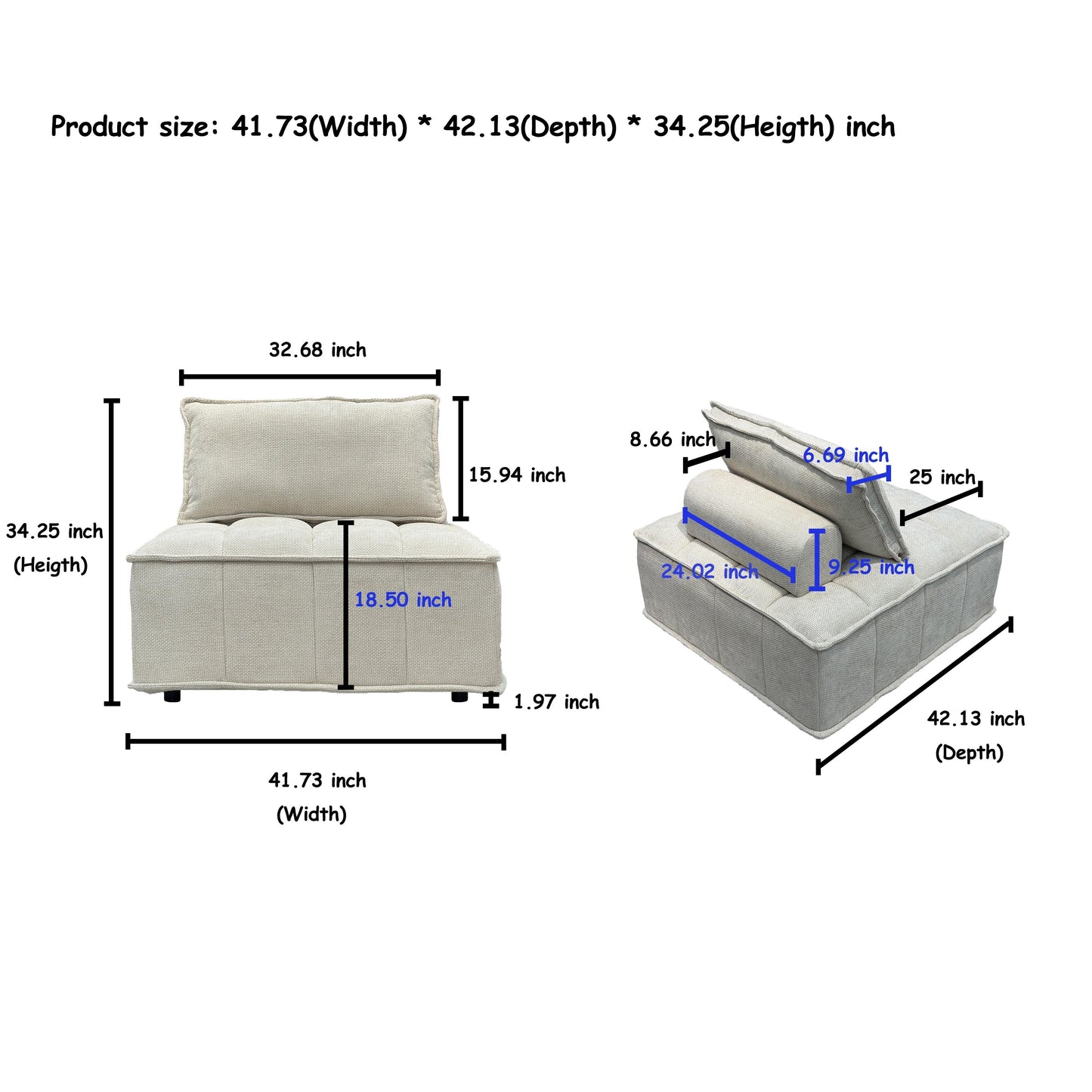 Ensemble de canapés carrés modulaires surdimensionnés en chenille, 6 pièces, avec coussins en mousse haute densité, combinaison libre