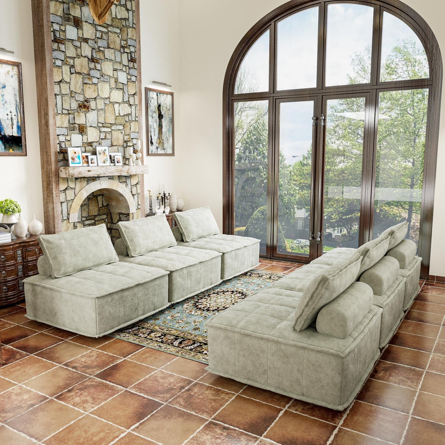 Ensemble de canapés carrés modulaires surdimensionnés en chenille, 6 pièces, avec coussins en mousse haute densité, combinaison libre