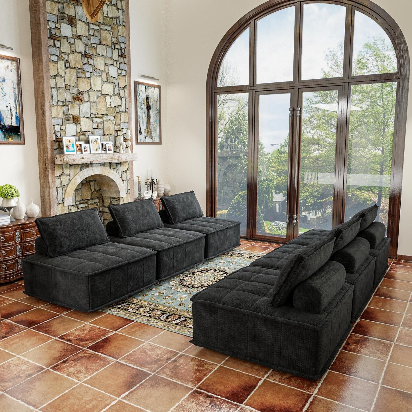 Ensemble de canapés carrés modulaires surdimensionnés en chenille, 6 pièces, avec coussins en mousse haute densité, combinaison libre