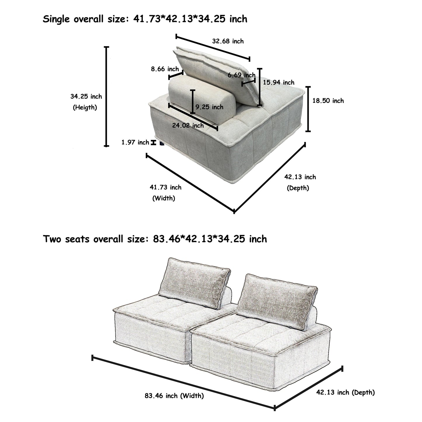 Ensemble de canapés carrés modulaires surdimensionnés en chenille, 6 pièces, avec coussins en mousse haute densité, combinaison libre