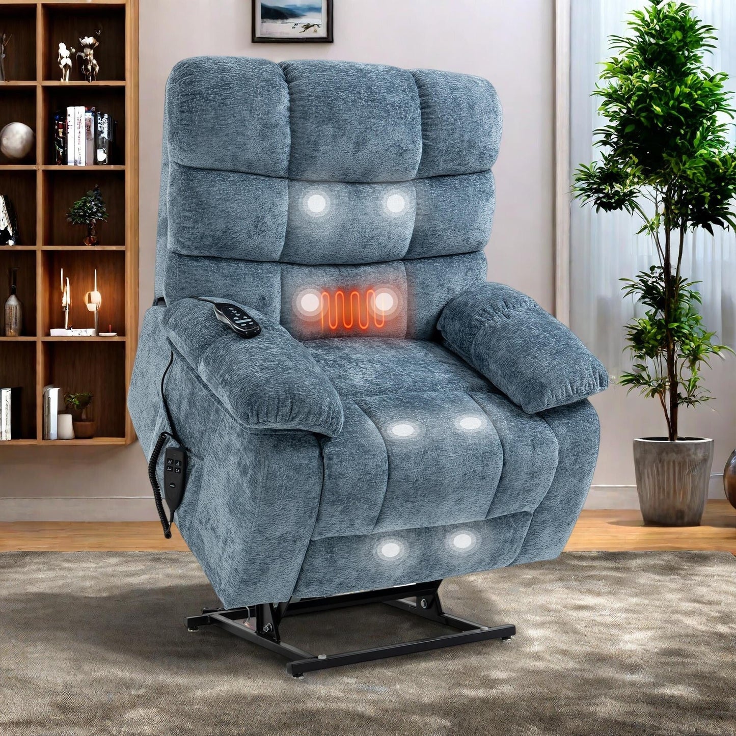 Fauteuil inclinable électrique surdimensionné en chenille avec massage et chauffage lombaire, port de charge, inclinaison à 180°