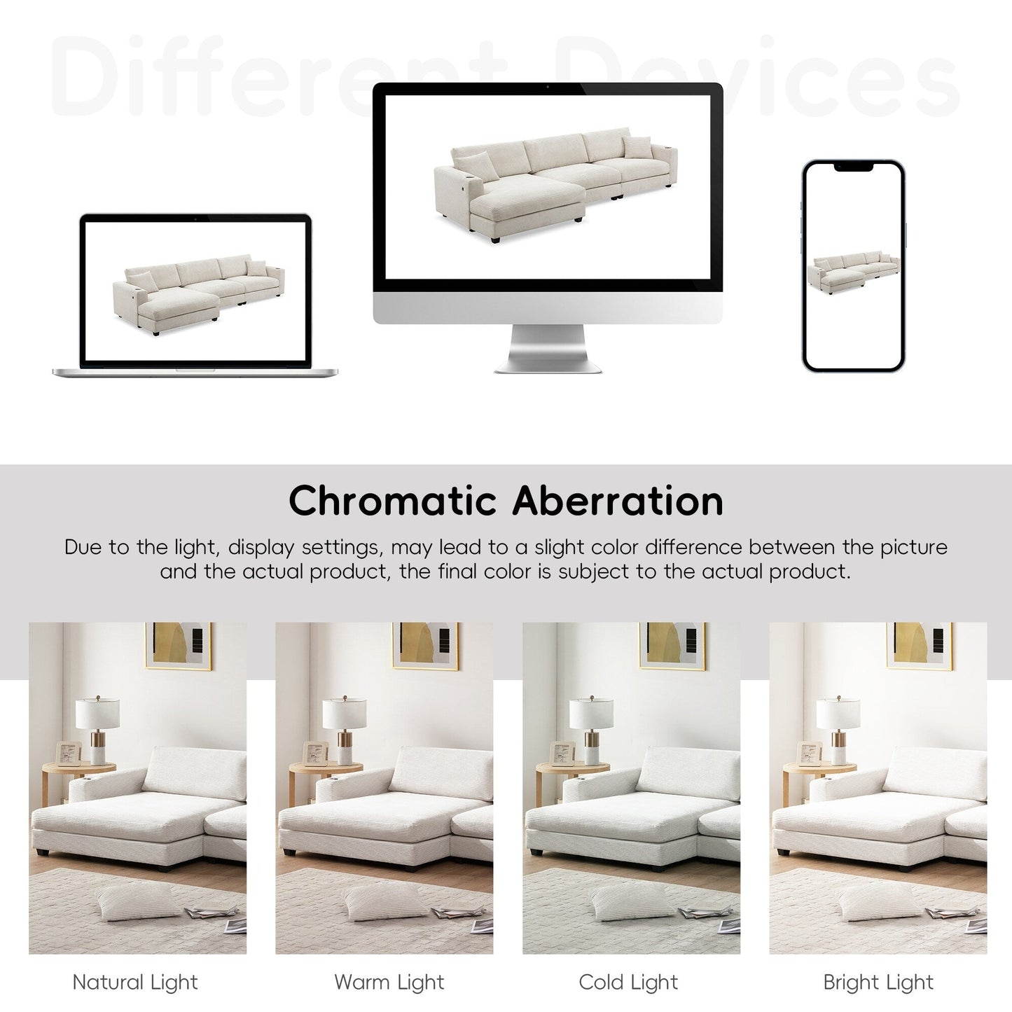 Canapé sectionnel surdimensionné en velours côtelé, canapé nuage en forme de L avec port de chargement USB, porte-gobelet, canapé à siège profond et large avec méridienne de 50 pouces