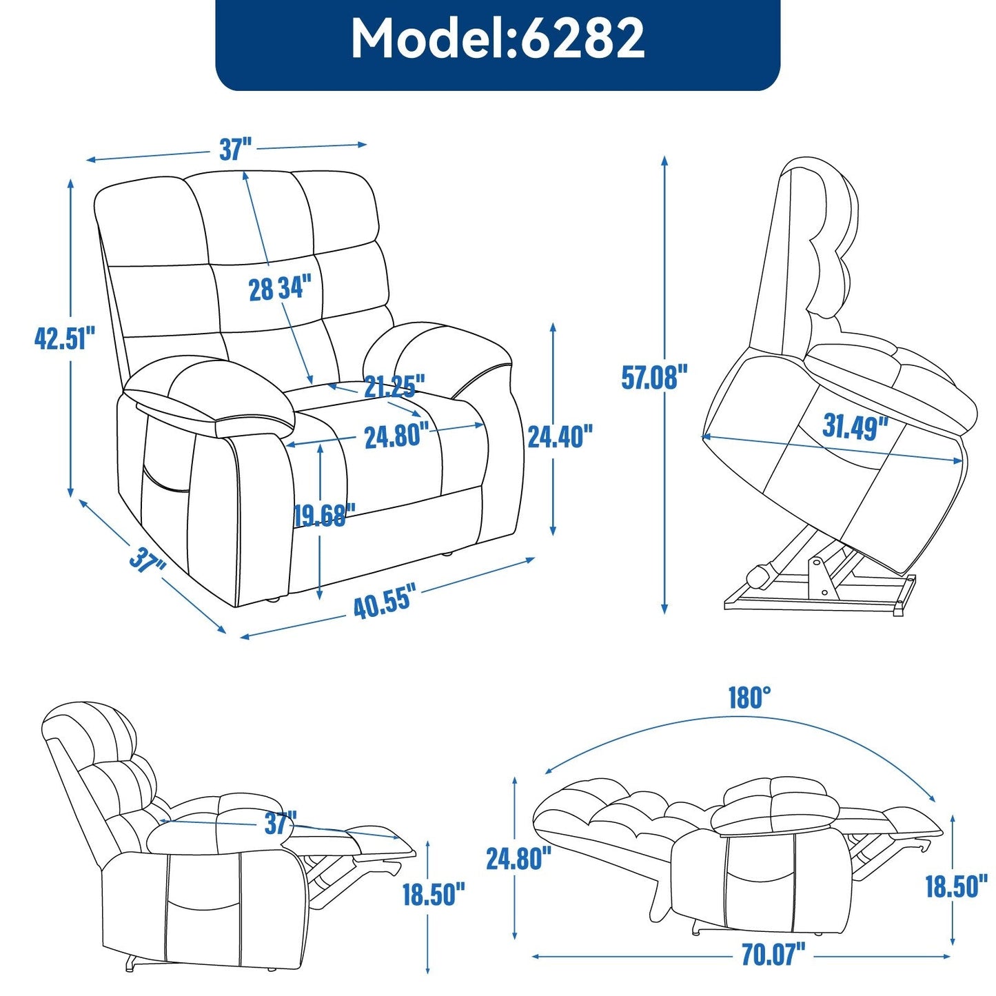 Fauteuil inclinable électrique surdimensionné à deux moteurs, positions infinies, avec massage en 8 points et chauffage lombaire, télécommande électrique