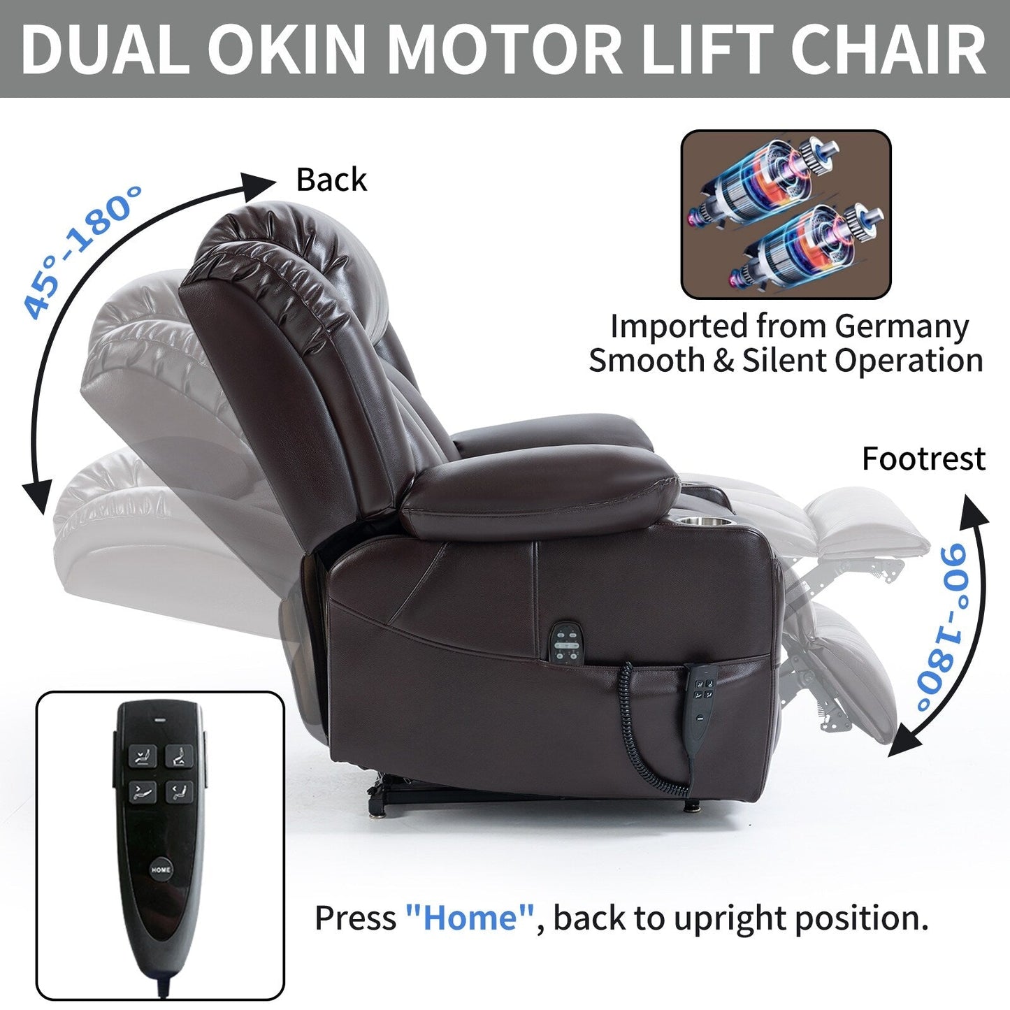 Fauteuil inclinable électrique surdimensionné en similicuir avec massage et chauffage