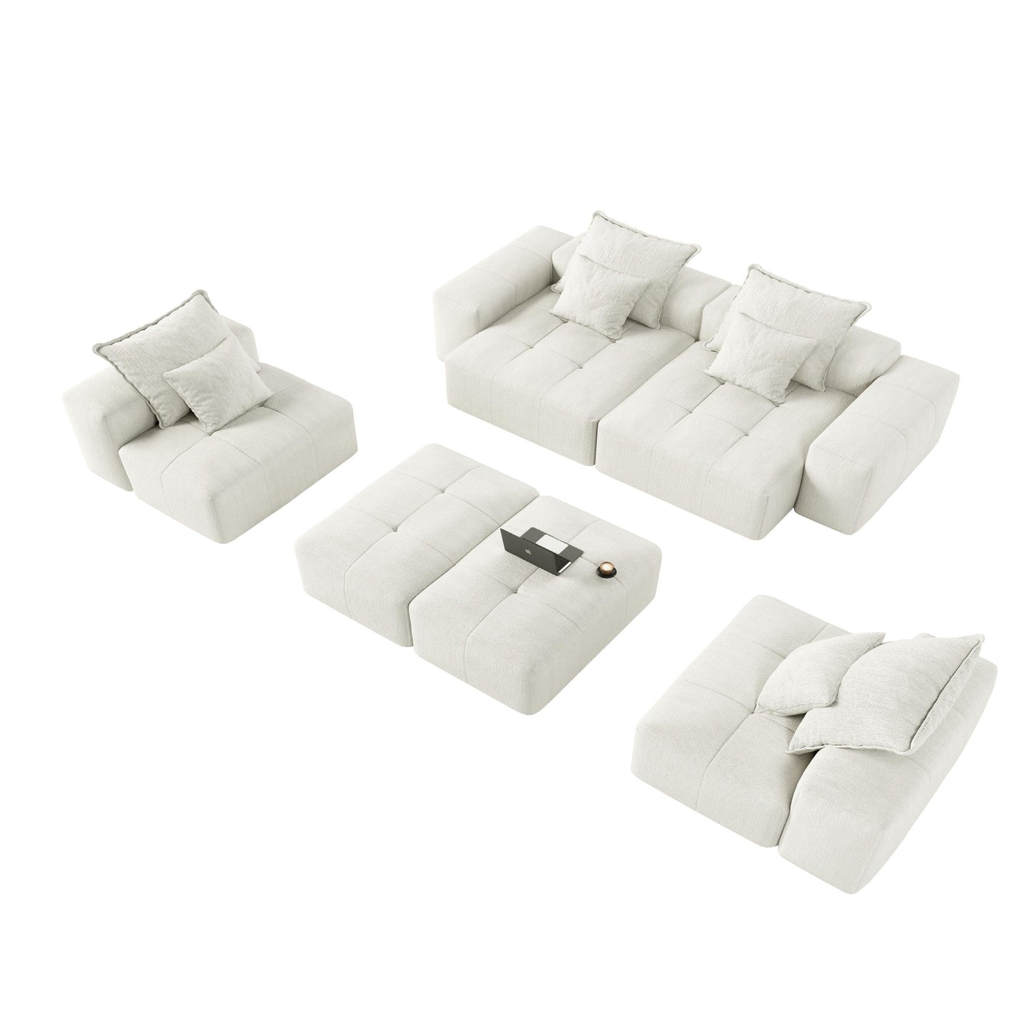 Canapé modulaire surdimensionné 6 places en chenille avec coussins et 8 oreillers pour le salon