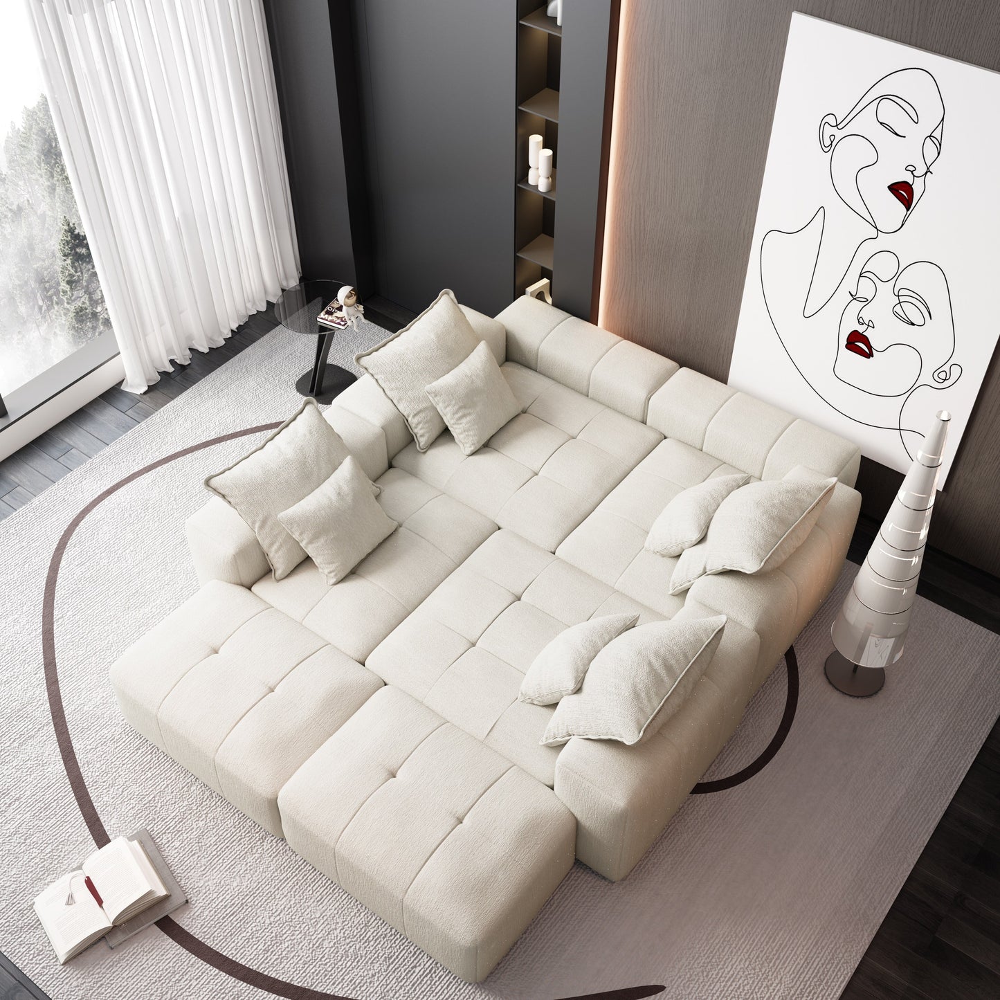 Canapé modulaire surdimensionné 6 places en chenille avec coussins et 8 oreillers pour le salon
