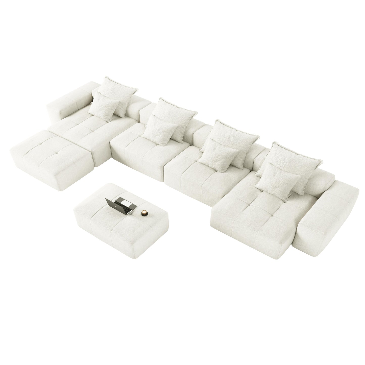 Canapé modulaire surdimensionné 6 places en chenille avec coussins et 8 oreillers pour le salon