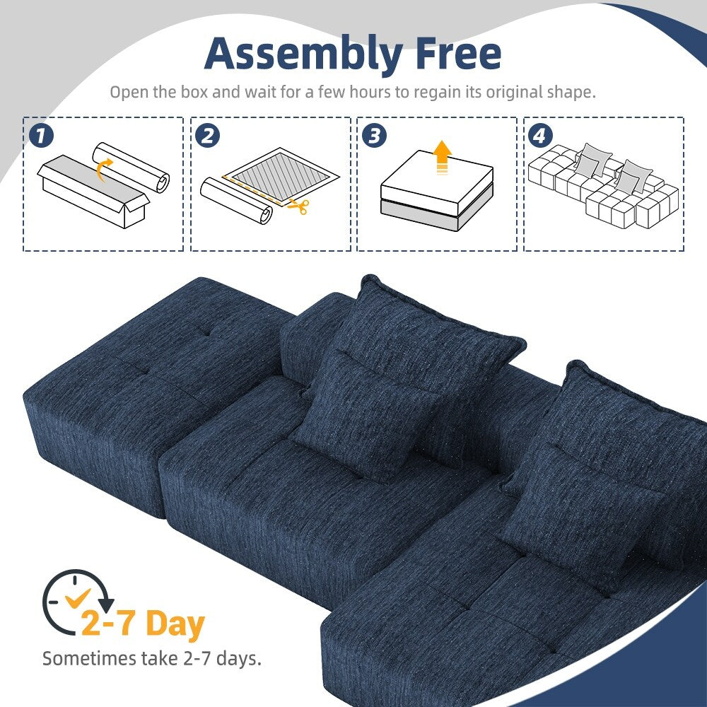 Canapé modulaire surdimensionné en chenille avec pouf, méridienne, 1 accoudoir et 4 coussins pour le salon