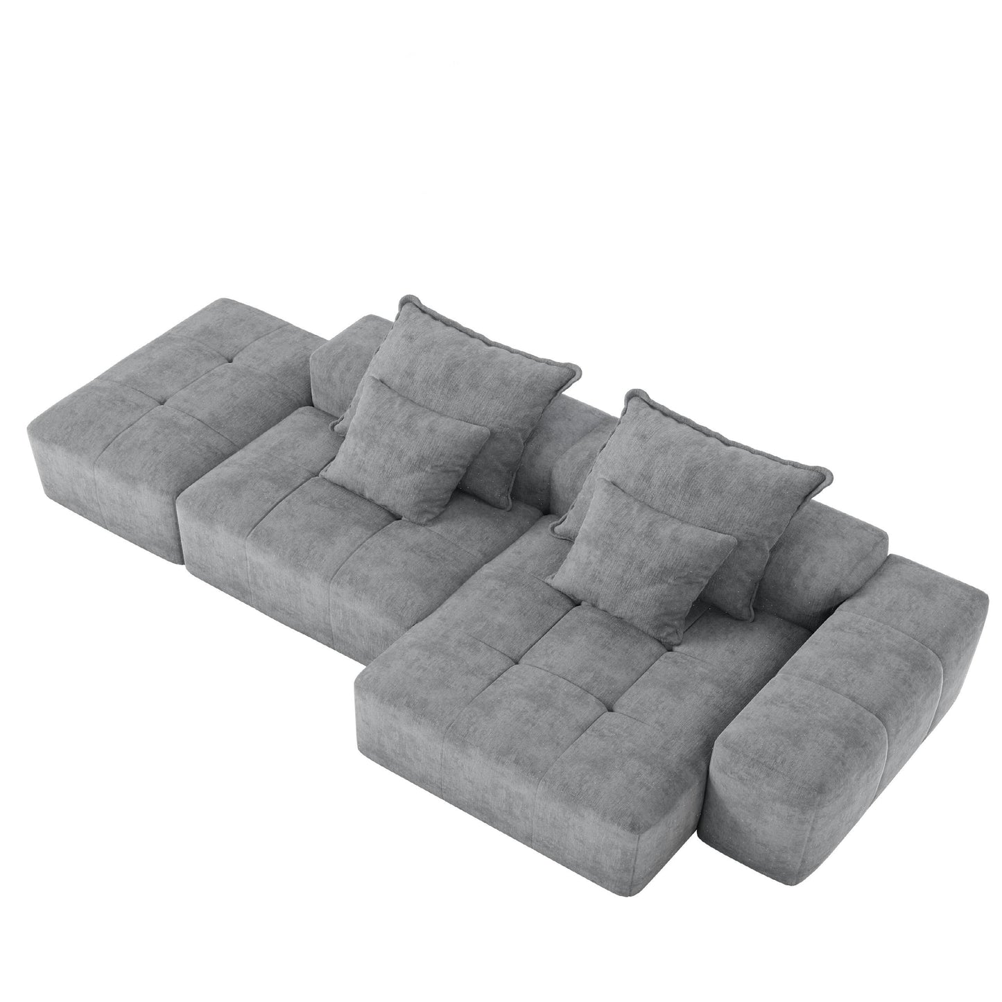 Canapé modulaire surdimensionné en chenille avec pouf, méridienne, 1 accoudoir et 4 coussins pour le salon