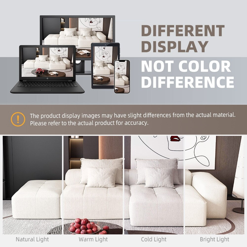 Canapé modulaire surdimensionné en chenille avec pouf, méridienne, 1 accoudoir et 4 coussins pour le salon