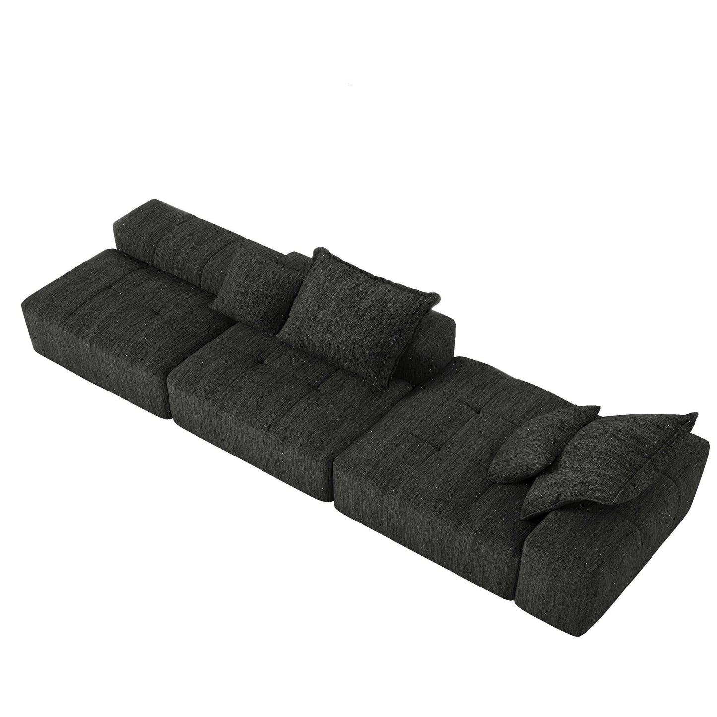 Canapé modulaire surdimensionné en chenille avec pouf, méridienne, 1 accoudoir et 4 coussins pour le salon