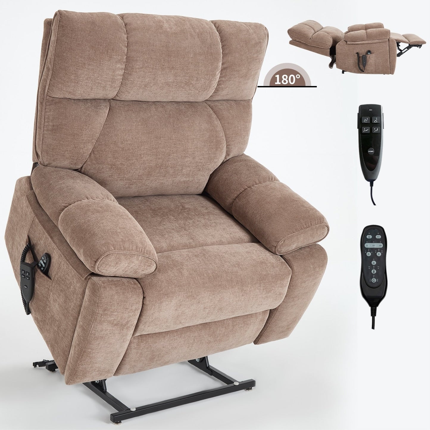 Fauteuil inclinable électrique surdimensionné avec deux moteurs, fonctions de chauffage et de massage, inclinaison infinie, porte-gobelets dissimulés
