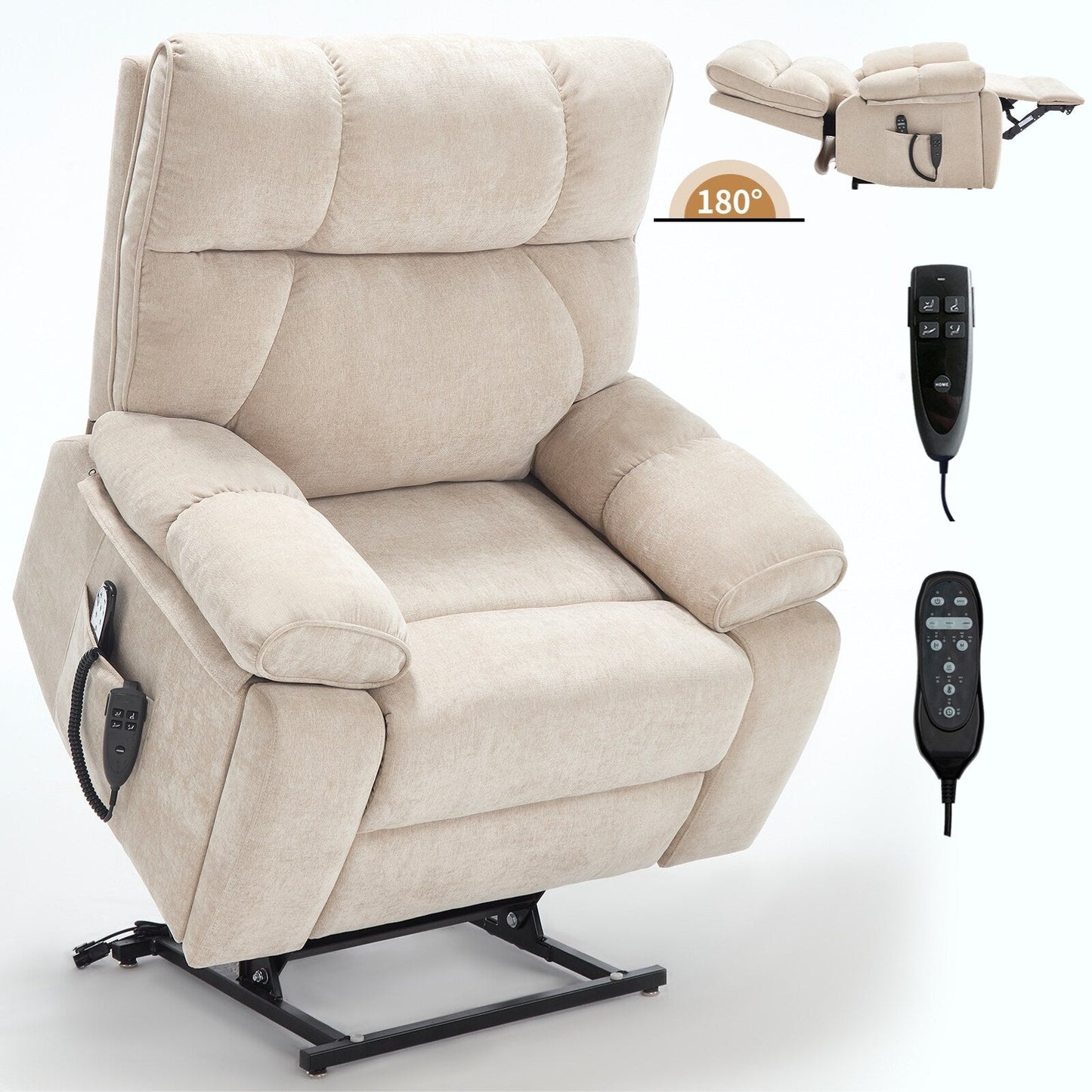 Fauteuil inclinable électrique surdimensionné avec deux moteurs, fonctions de chauffage et de massage, inclinaison infinie, porte-gobelets dissimulés