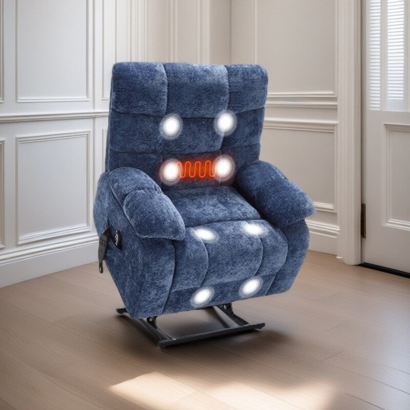 Fauteuil inclinable électrique surdimensionné avec deux moteurs, chauffage et massage, inclinaison infinie (capacité de 158 kg), télécommande