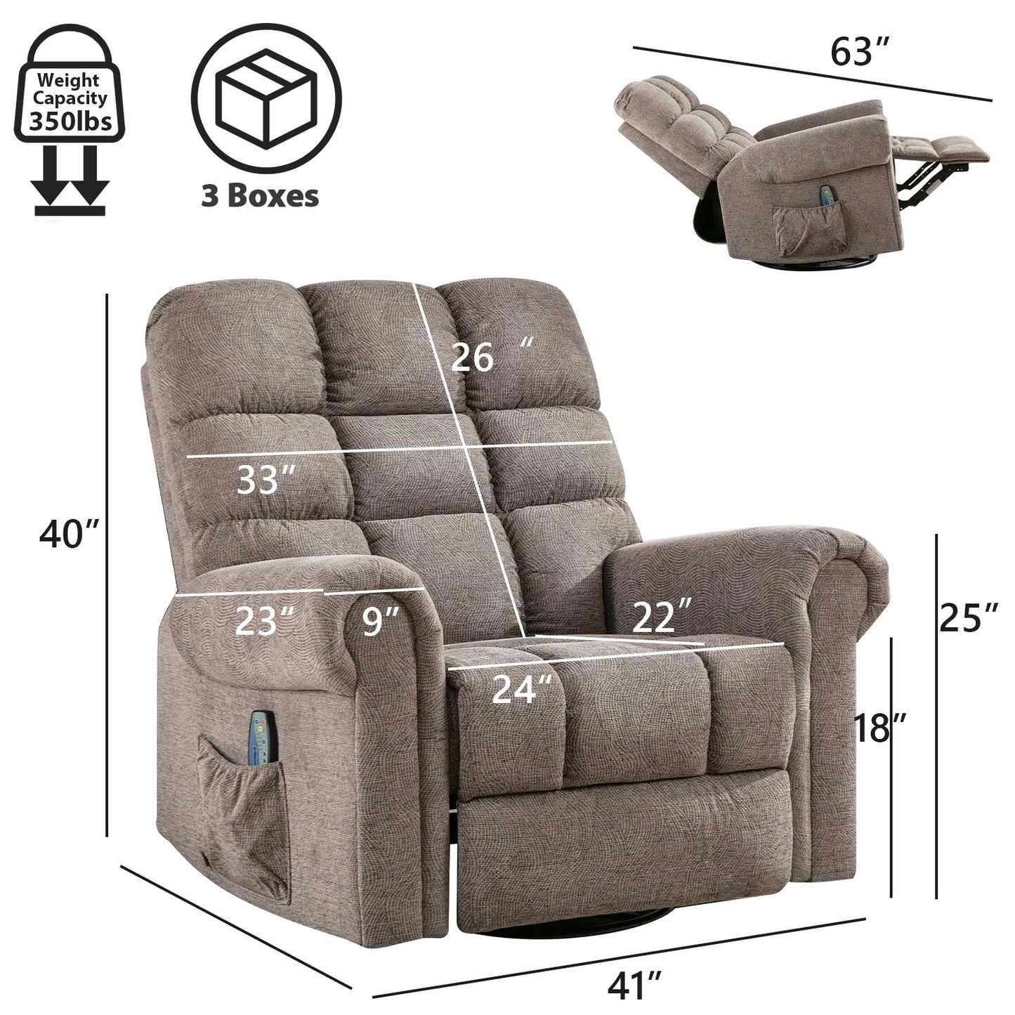 Fauteuils inclinables pivotants surdimensionnés à bascule et rembourrage manuel pour hommes de grande taille