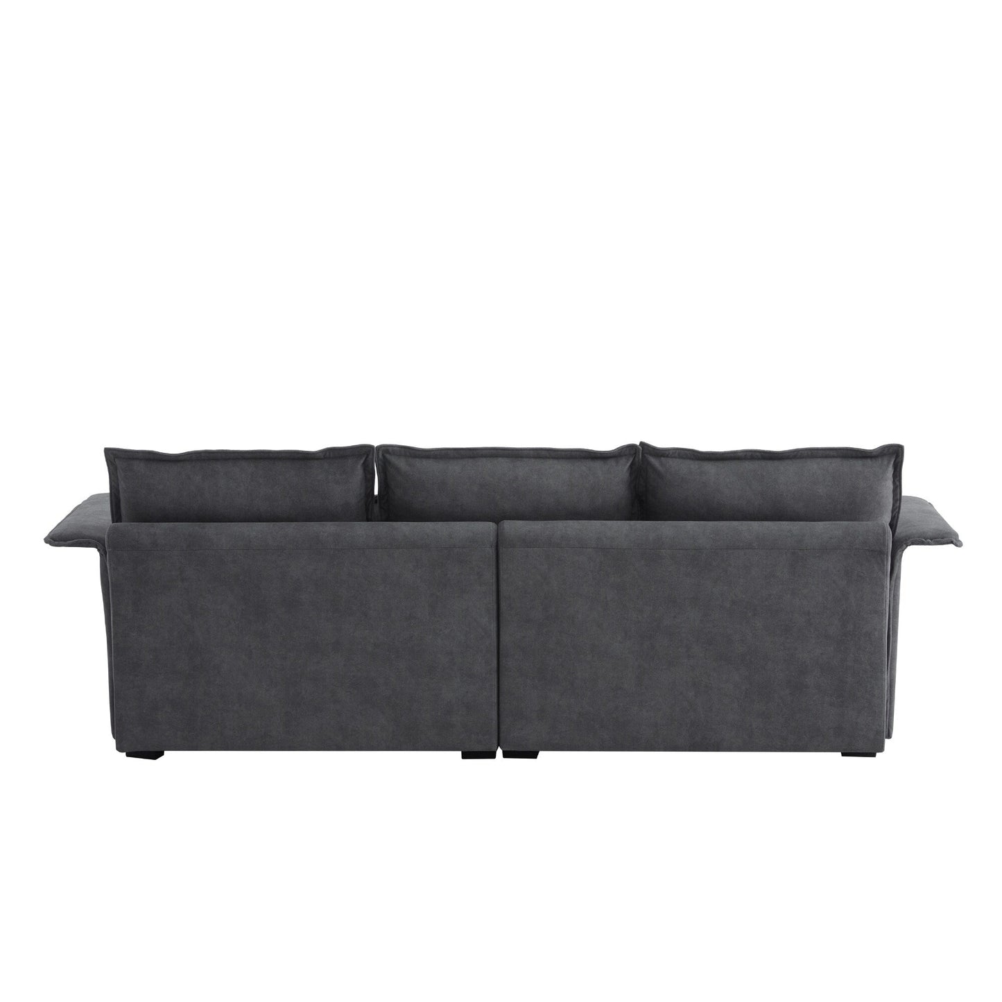 Canapé sectionnel surdimensionné avec accoudoirs en bois courbé, meuble d'intérieur rembourré avec coussins doubles, canapé en L avec pouf