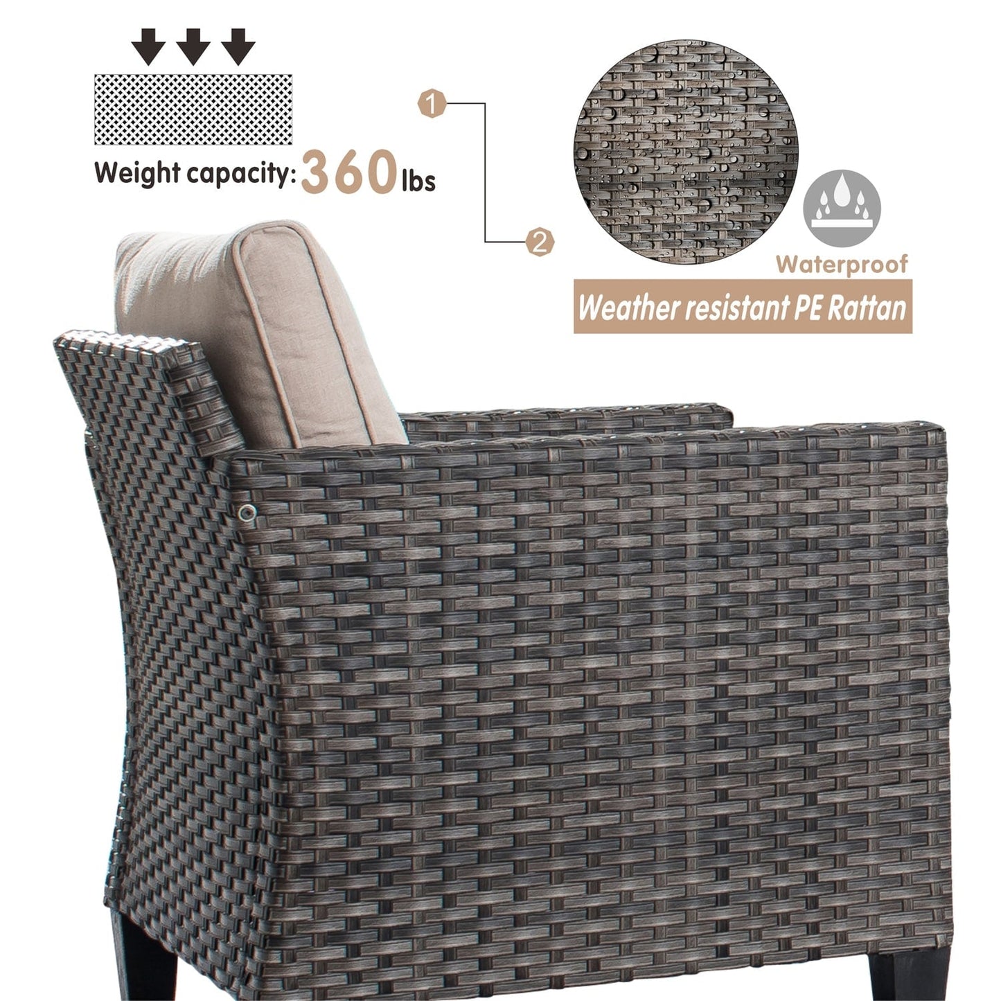 Ensemble de chaises de conversation en osier pour patio extérieur OVIOS