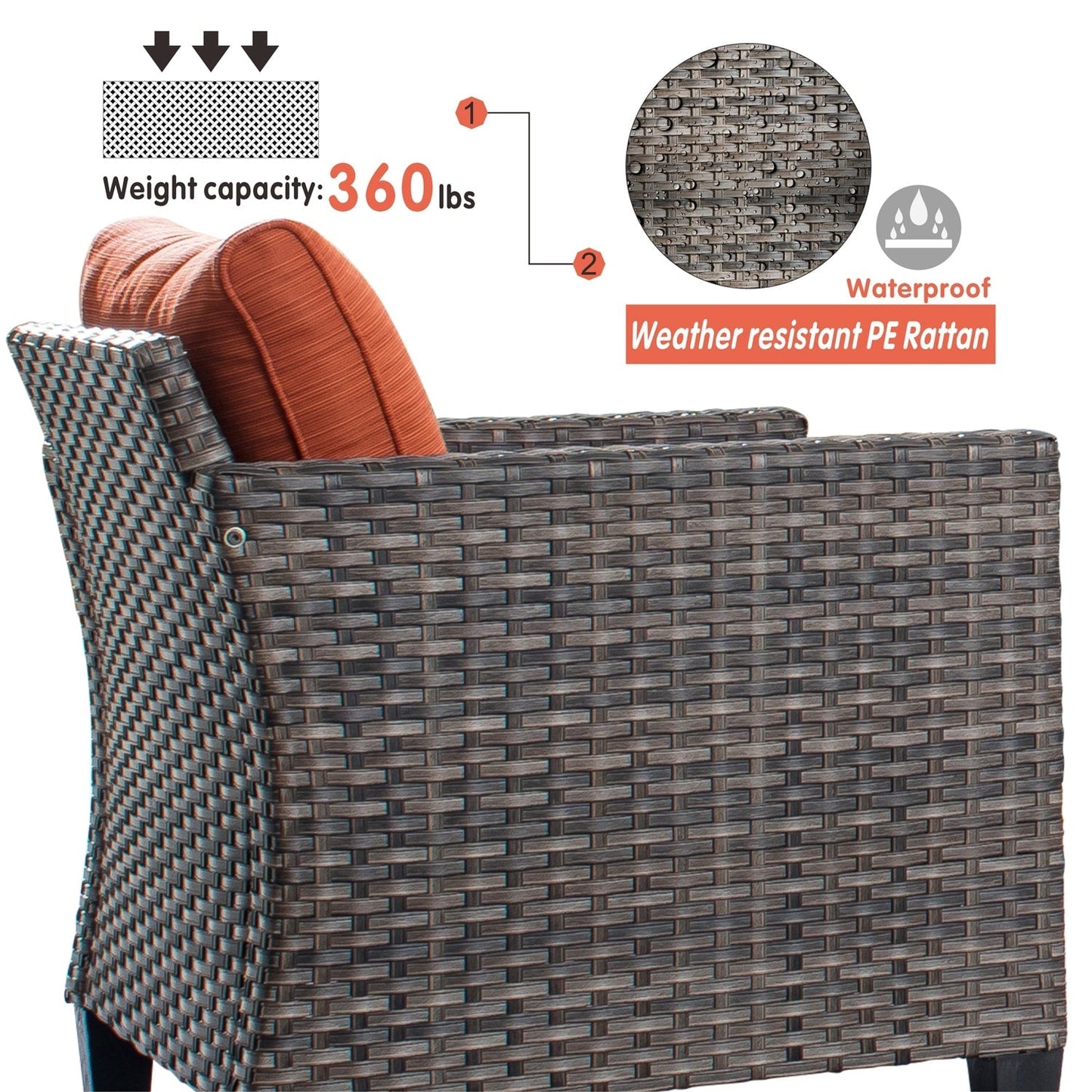 Ensemble de chaises de conversation en osier pour patio extérieur OVIOS