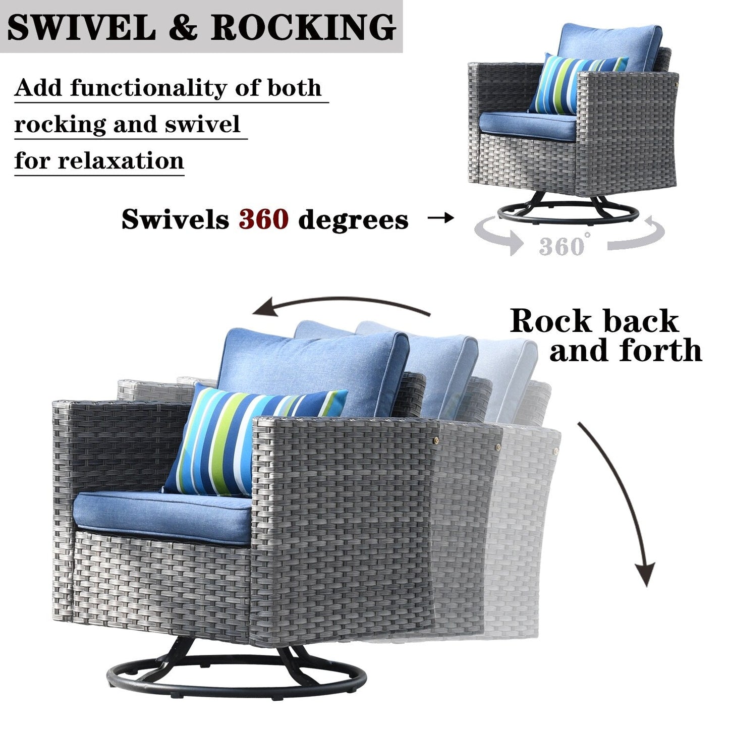 Ensemble de meubles de patio OVIOS 8 pièces en osier avec chaises pivotantes