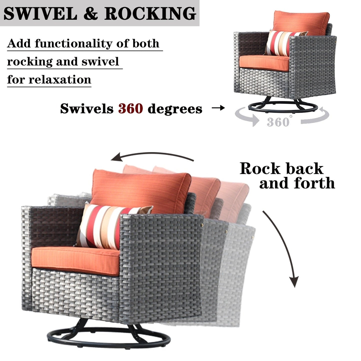 Ensemble de meubles de patio OVIOS 8 pièces en osier avec chaises pivotantes