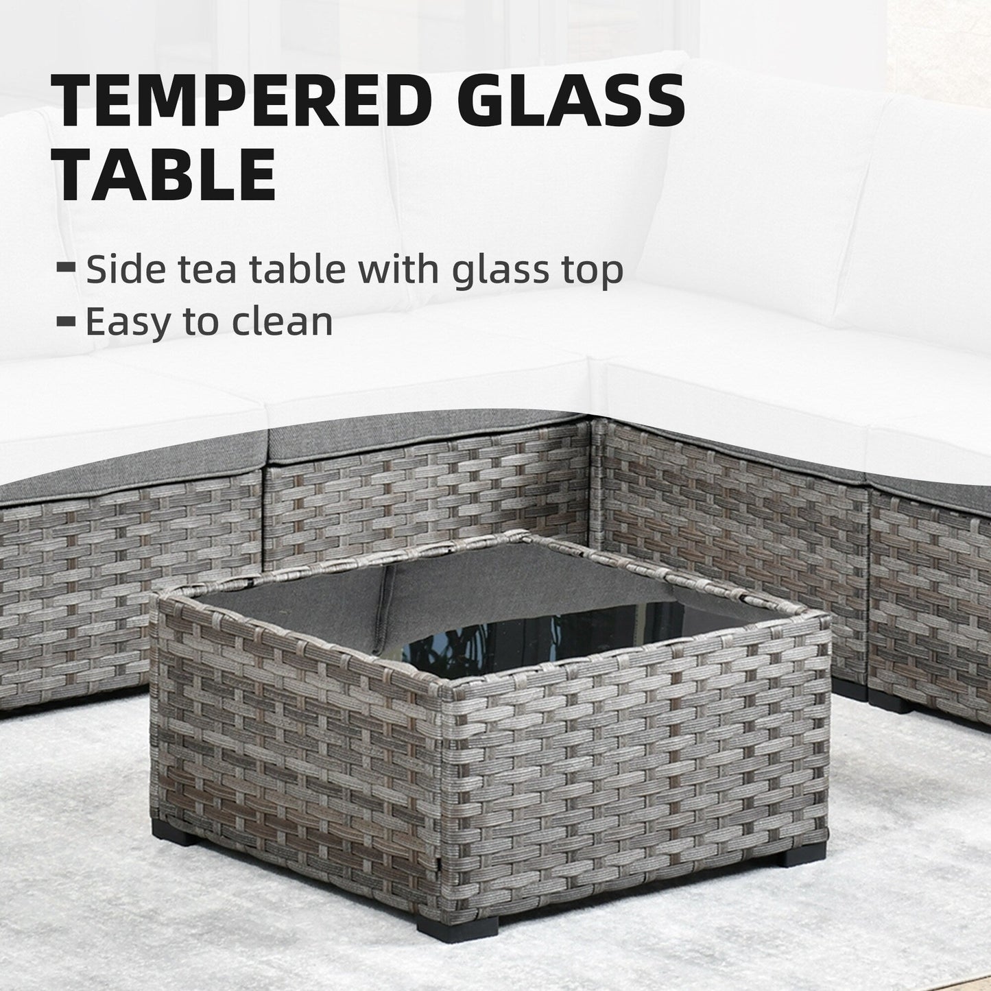 Ensemble de meubles de patio en osier OVIOS, 6 pièces, avec bras larges et table