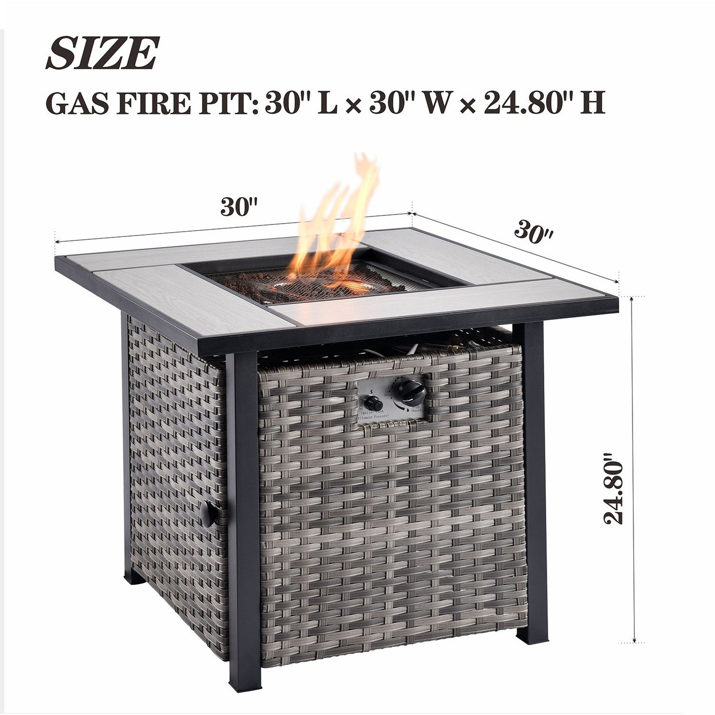 Ensemble de meubles de patio OVIOS en osier gris 8 pièces avec foyer