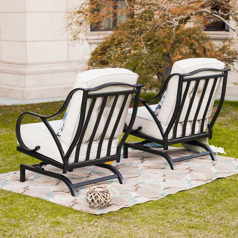 Ensemble de 2 chaises à bascule d'extérieur avec coussins PATIO FESTIVAL