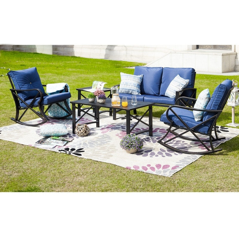 Ensemble causeuse et fauteuil à bascule d'extérieur 5 pièces PATIO FESTIVAL