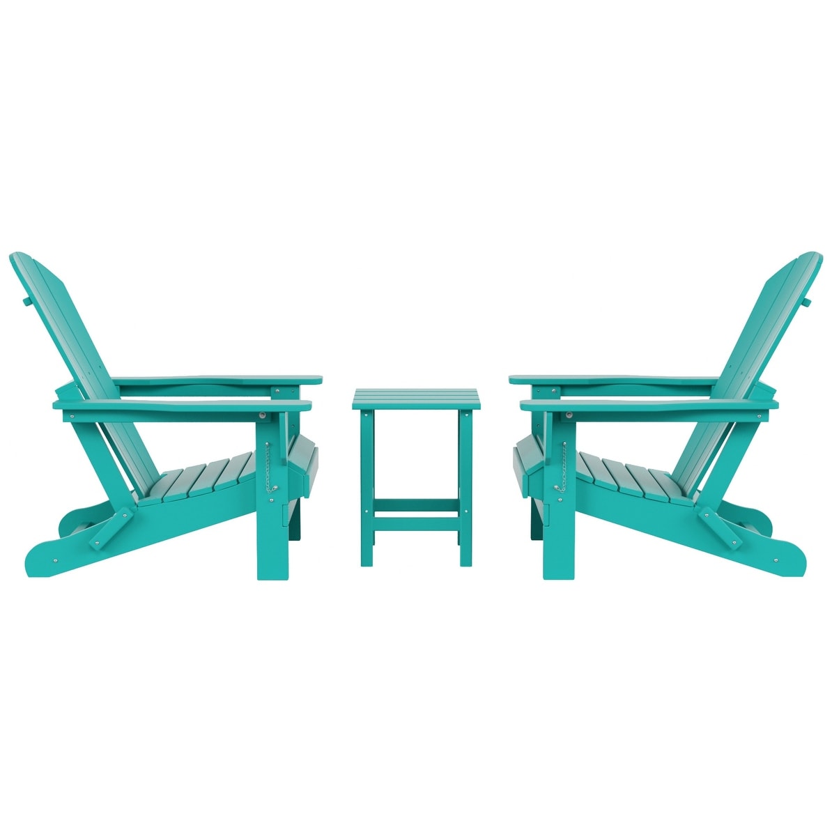 Chaises Adirondack pliables Polytrends Laguna en PEHD, toutes saisons, avec table d'appoint (ensemble de 3 pièces)